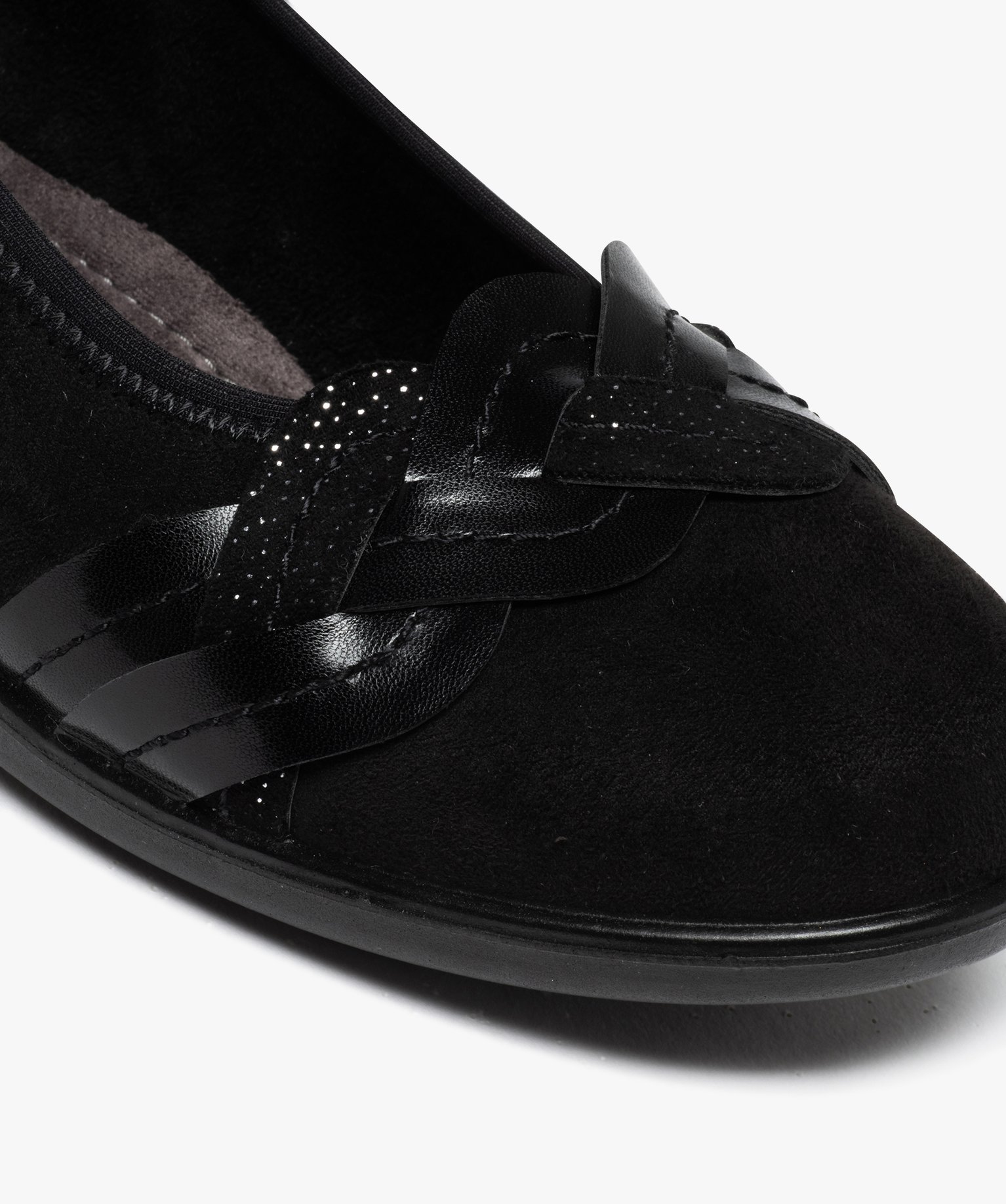 Ballerines femme confort en suédine avec bride tressée noir | GEMO