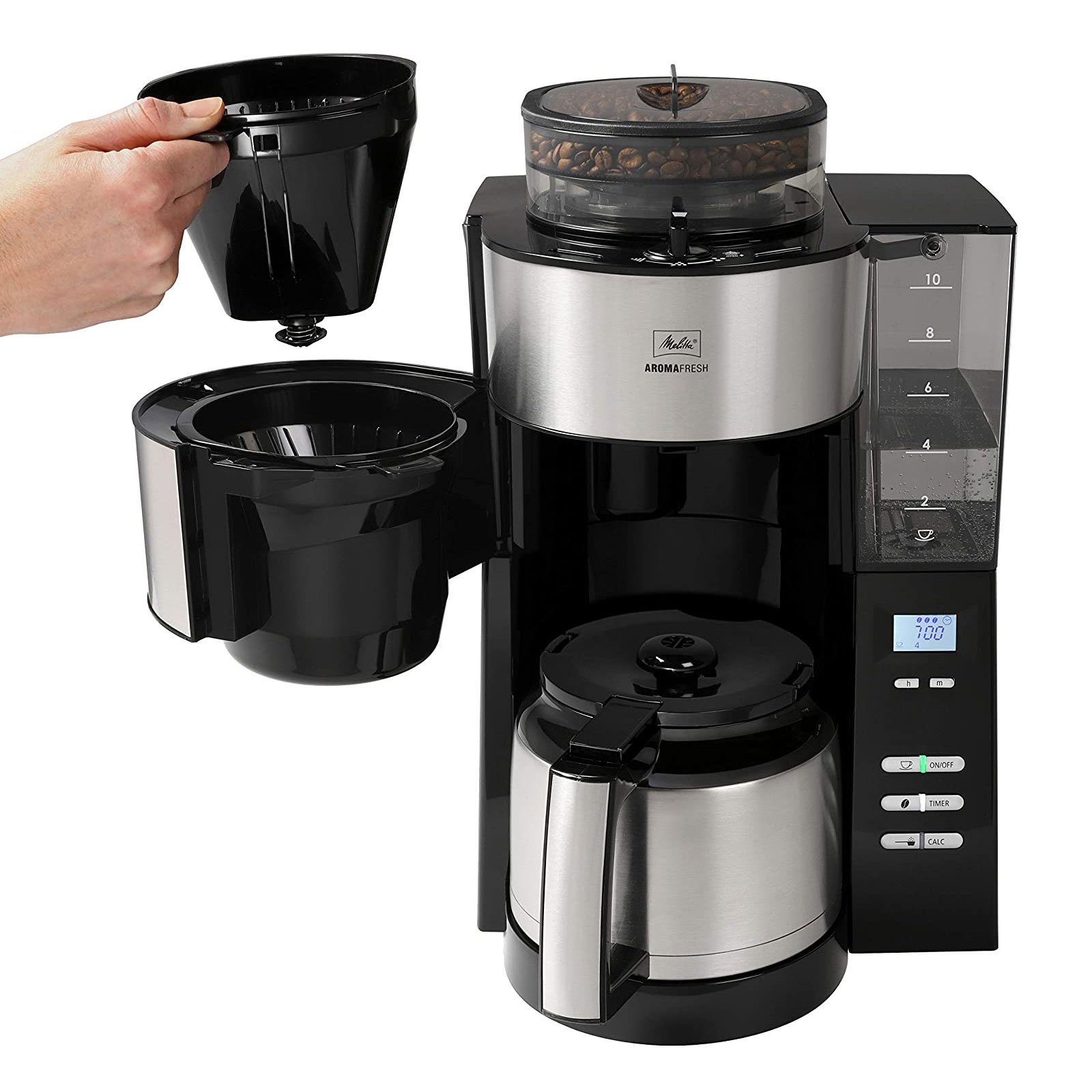 Melitta Filterkaffeemaschine 1021-12 Aroma Fresh Kaffeeautomat Thermo mit Timer und Mahlwerk