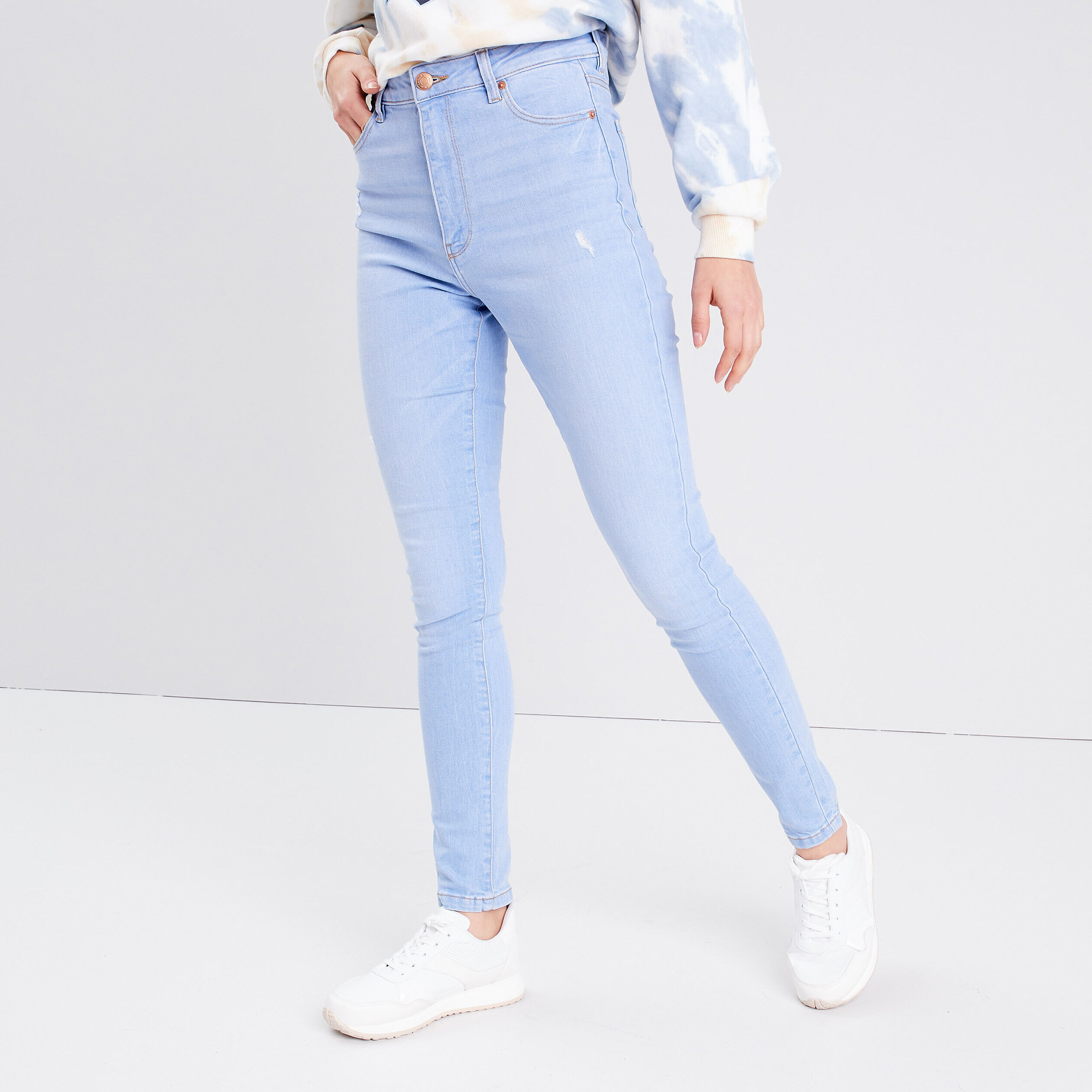 Jeans skinny taille haute denim baby bleu femme | Cache Cache
