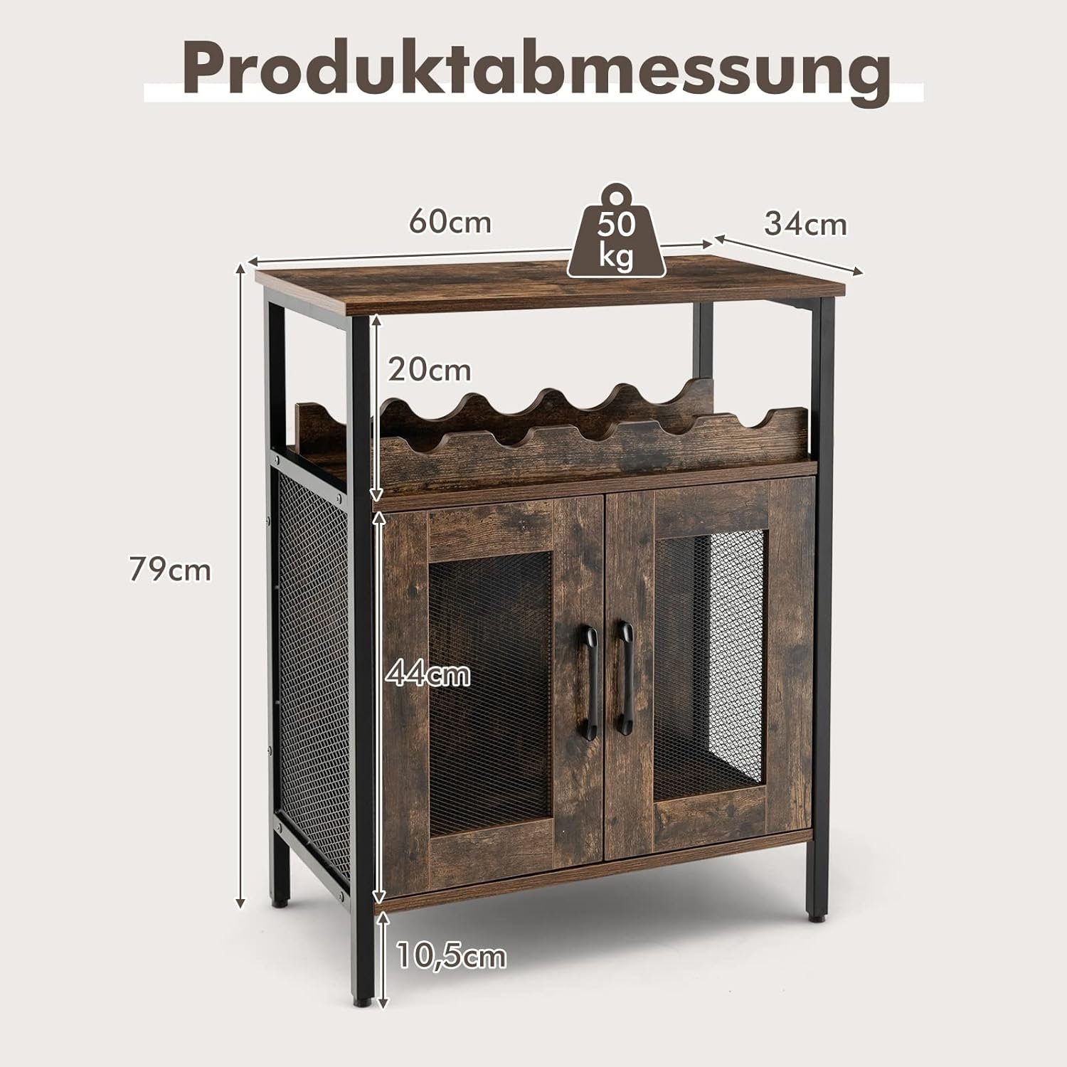 KOMFOTTEU Weinregal Küchenschrank, mit abnehmbarem Weinregal & 6 Glashalter