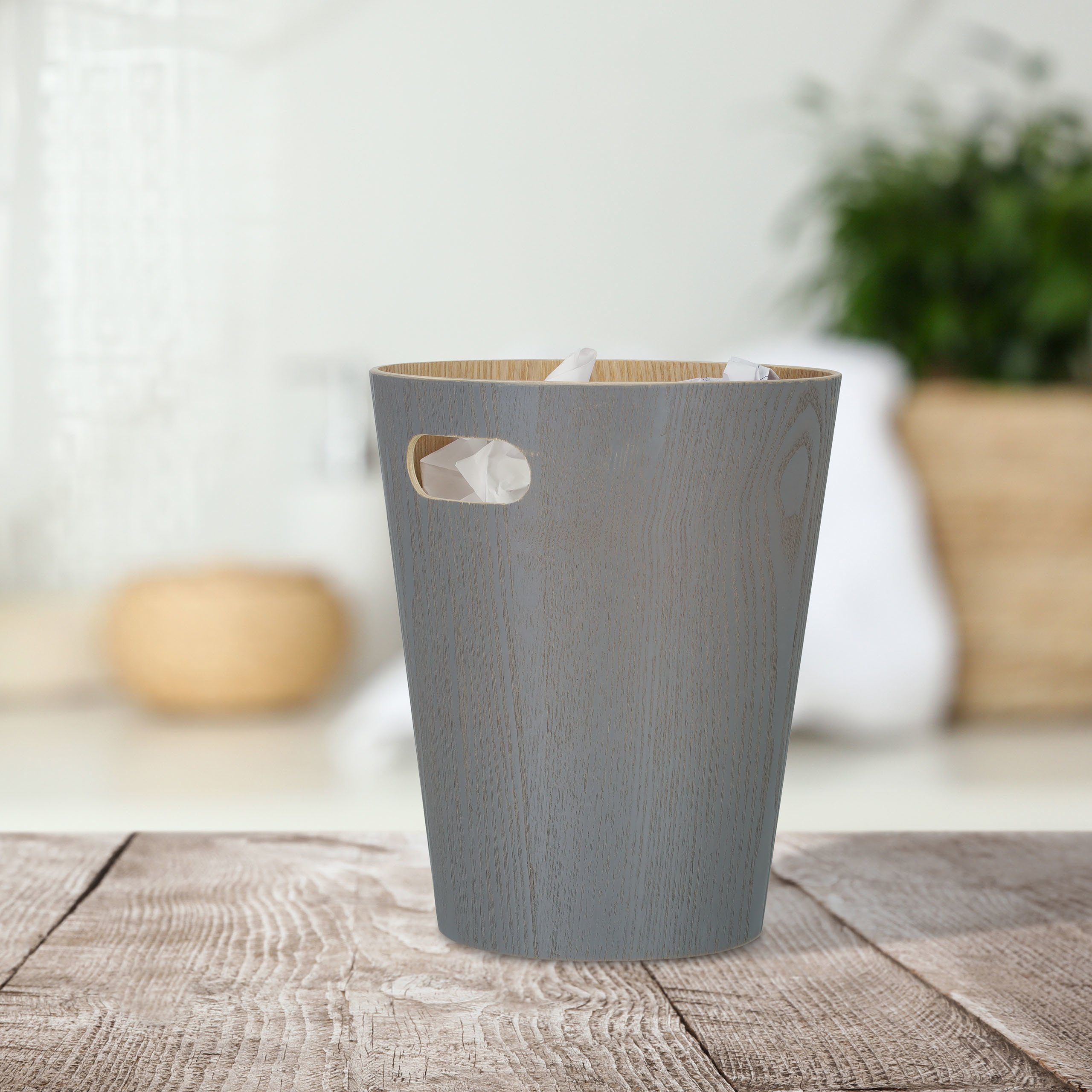 relaxdays Papierkorb Dunkelgrauer Papierkorb aus Holz