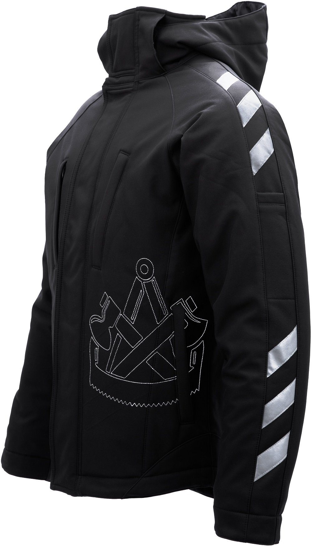 JOB Arbeitsjacke Zimmerer-Winter-Soft Shell Jacke schwarz winddicht, wasserabweisend, Stretch, gefüttert