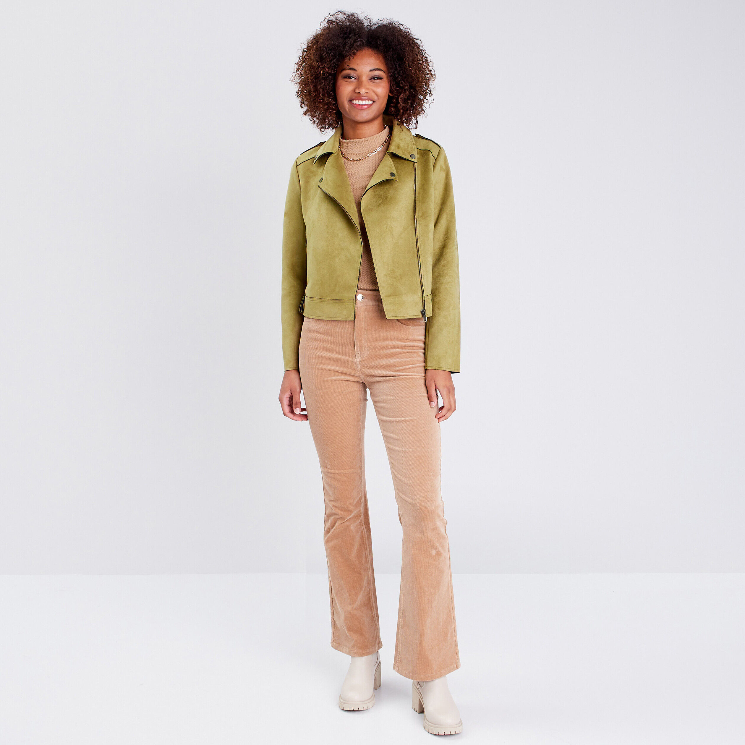 Pantalon bootcut velours beige femme | Cache Cache
