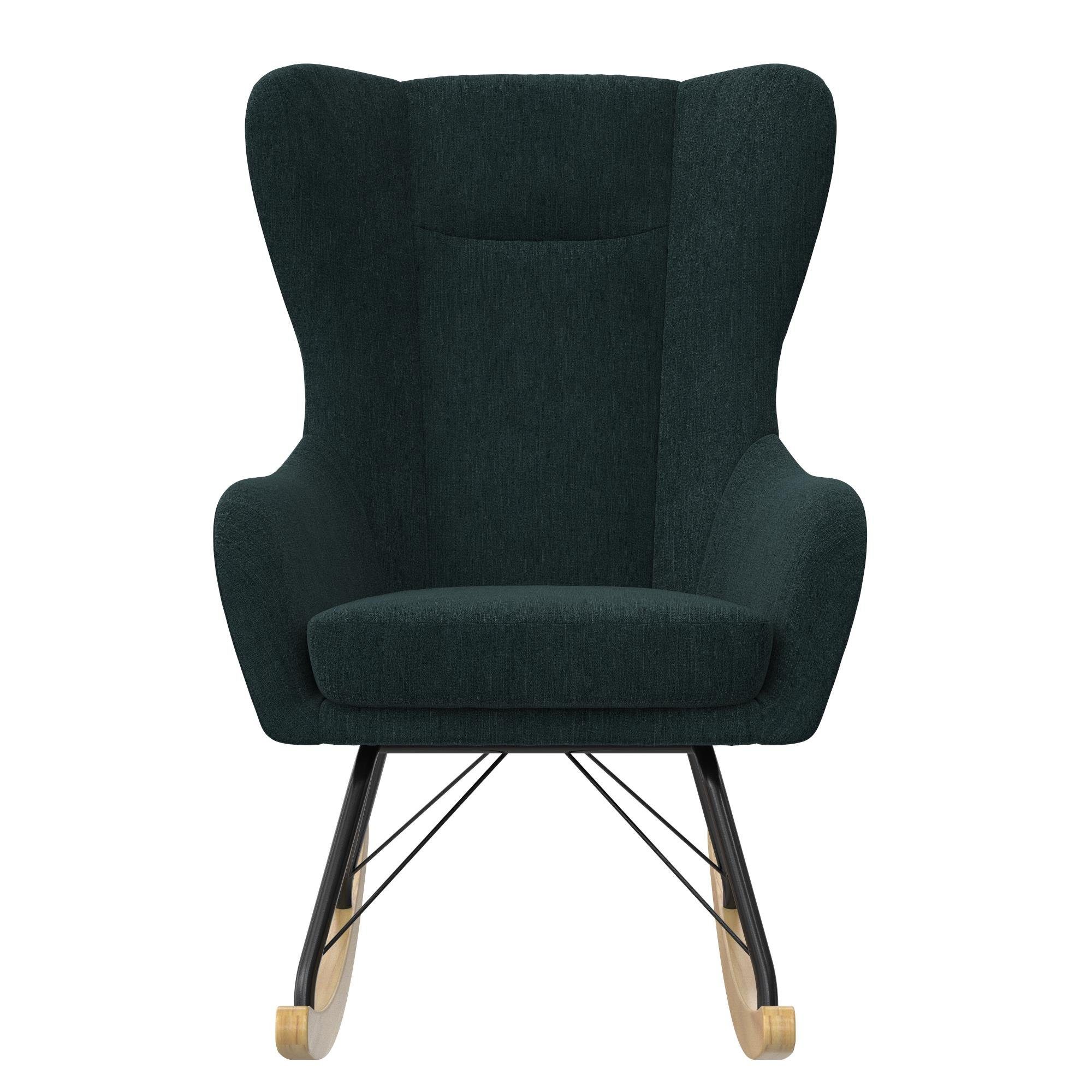 loft24 Schaukelstuhl Harper (1 St), Schaukelsessel mit Stoffbezug, Massivholzbeine, Sitzthöhe 48 cm