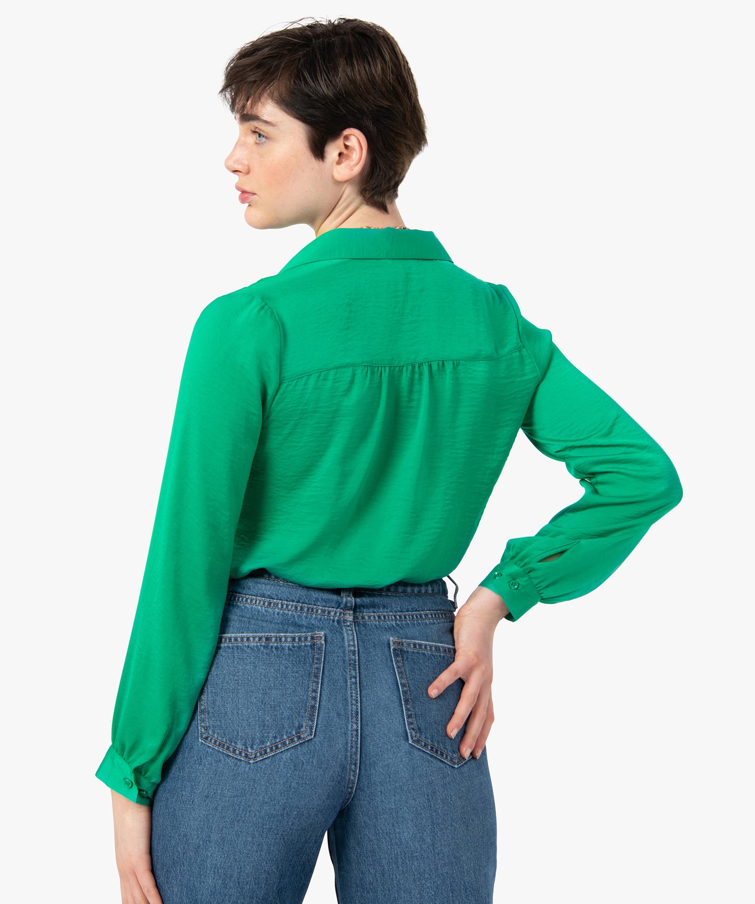 Chemise en satin à manches longues femme vert | GEMO