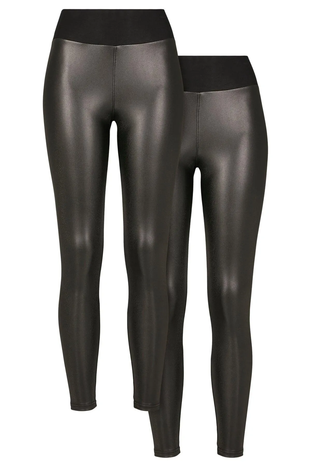 Urban Classics  Damen Leggings aus Kunstleder mit hoher Taille, 2er-Pack