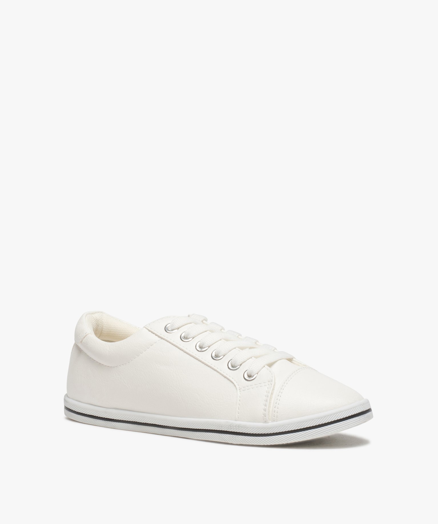 Baskets femme unies à semelle fine et fermeture lacets blanc | GEMO