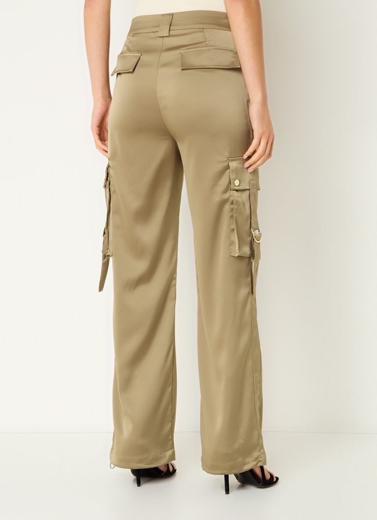 Pantaloni NIKKIE din satin cu talie înaltă și croială dreaptă, cu imprimeu feminin