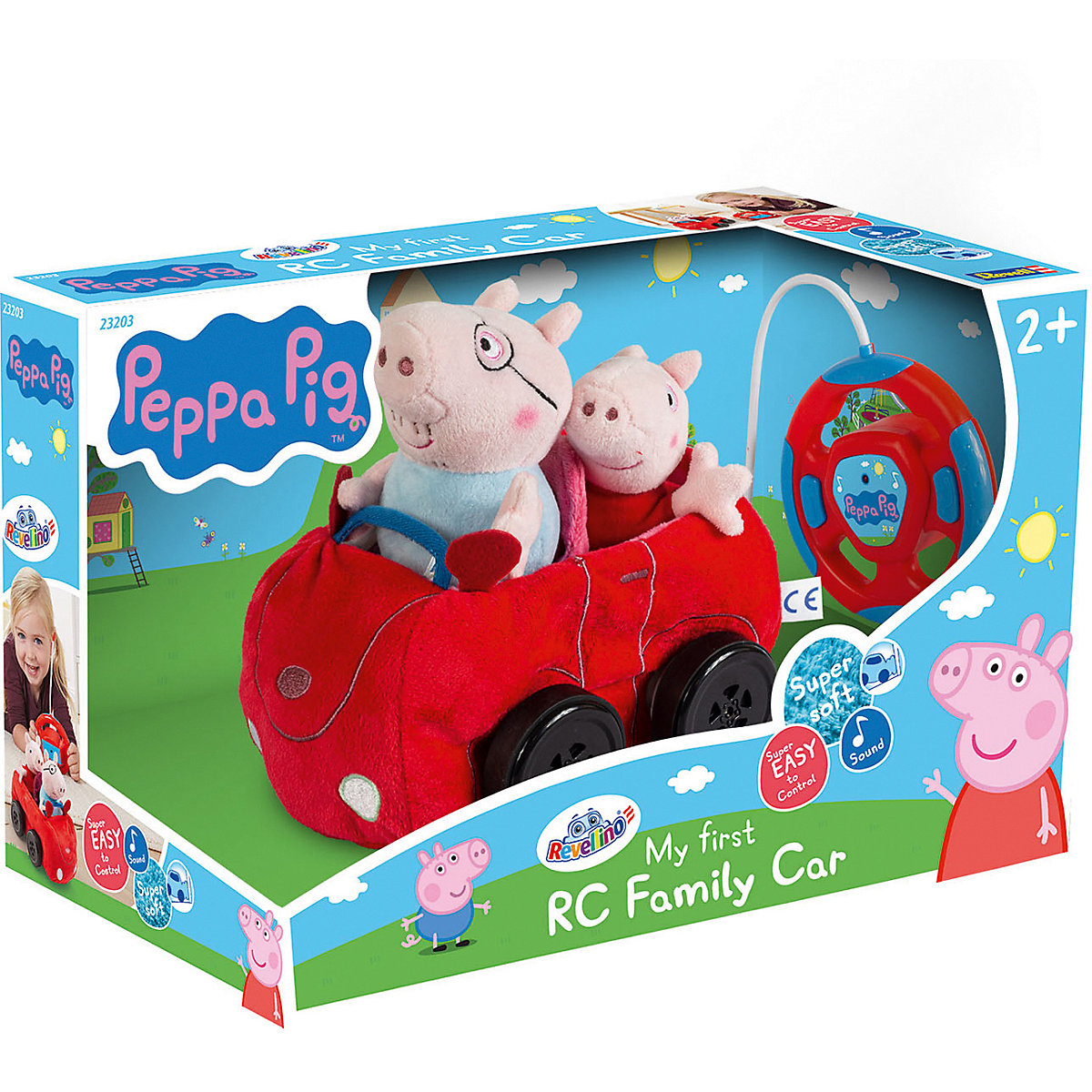 Mein erstes RC Auto Peppa Pig ferngesteuert, Revellino Plüsch Fahrzeug für Kinder ab 2 Jahren, 23 cm