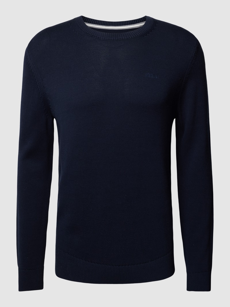 Strickpullover mit Label-Stitching in marineblau