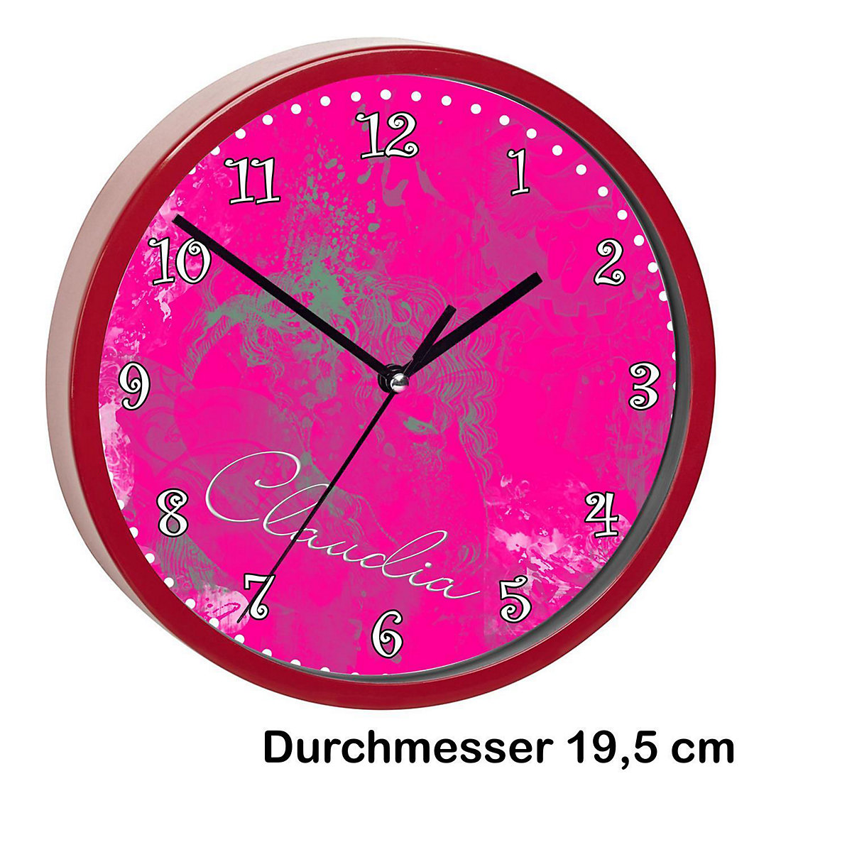 Kinder Wanduhr laufruhig personalisiert mit Name Traum Pink