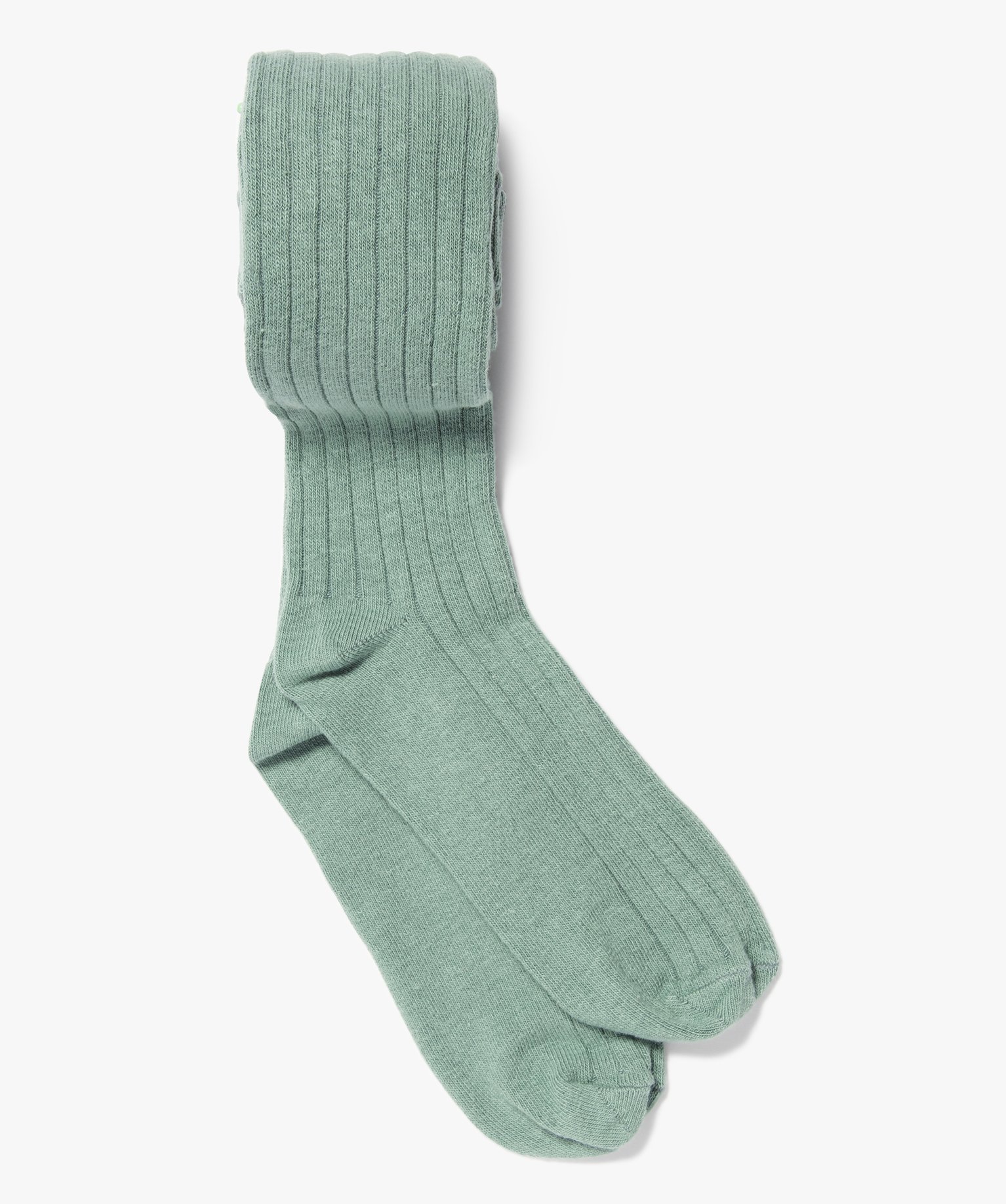 Collant fille uni en maille ctelée vert | GEMO