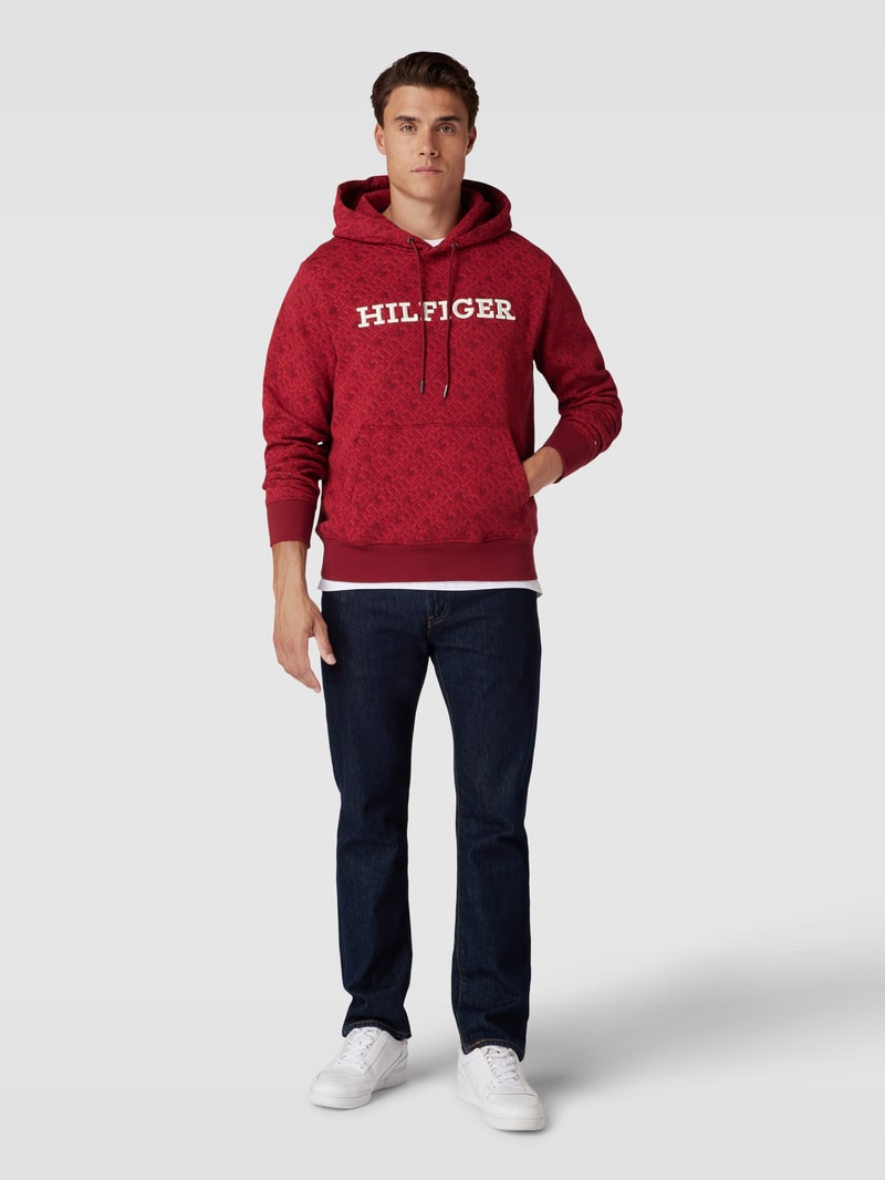 Hoodie mit Label-Stitching in dunkelrot