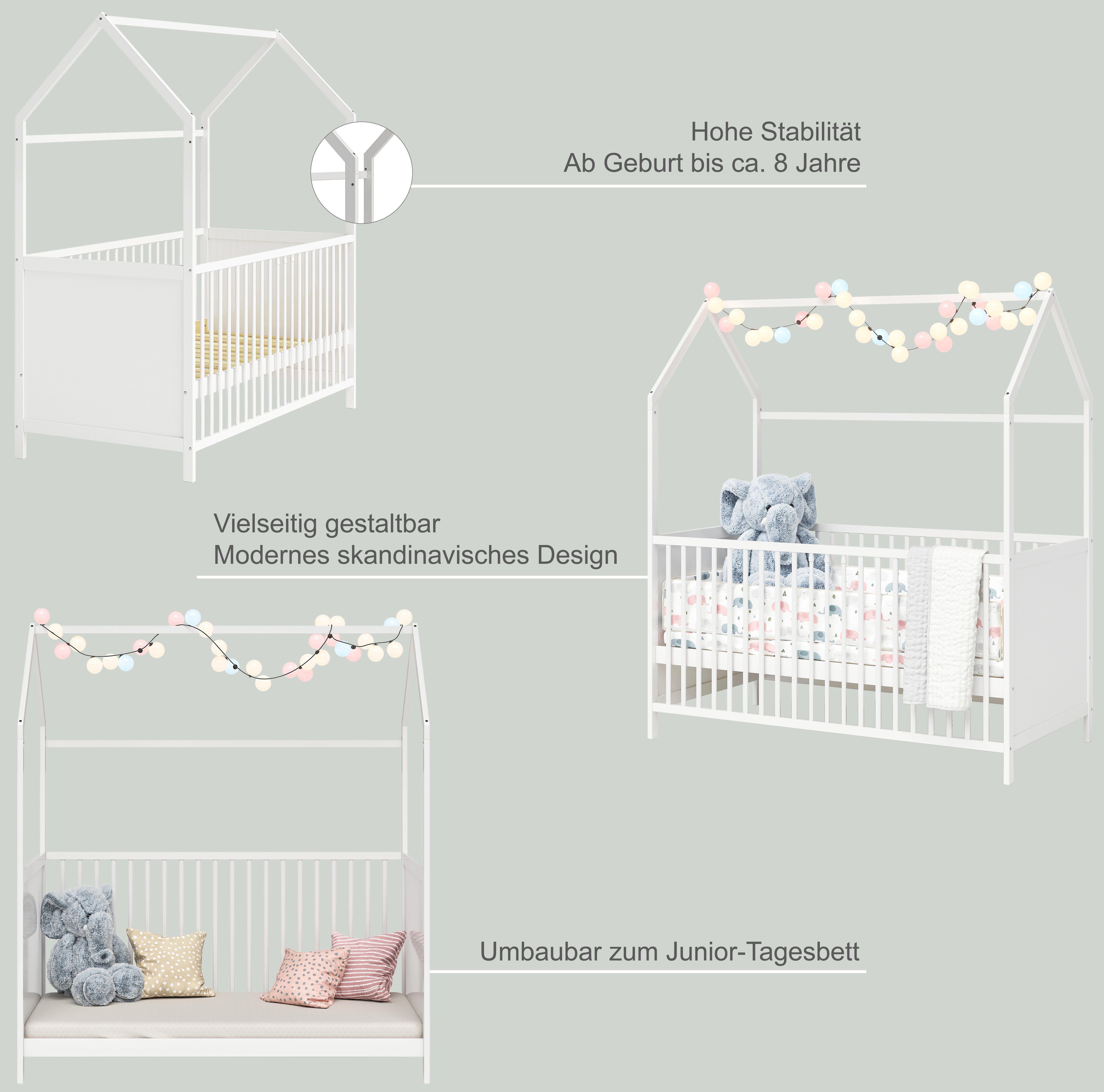 Bellabino Babybett Nika, mit 3-fach höhenverstellbarem Lattenrost, umbaubar zum Juniorbett