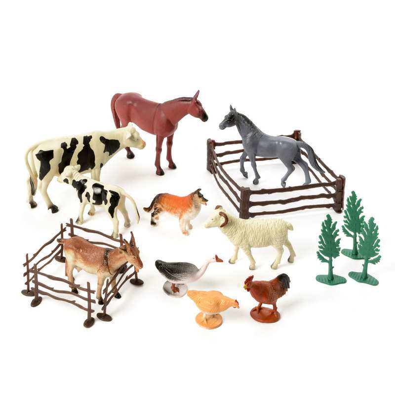 Grand baril de figurines d'animaux de la ferme Oxybul