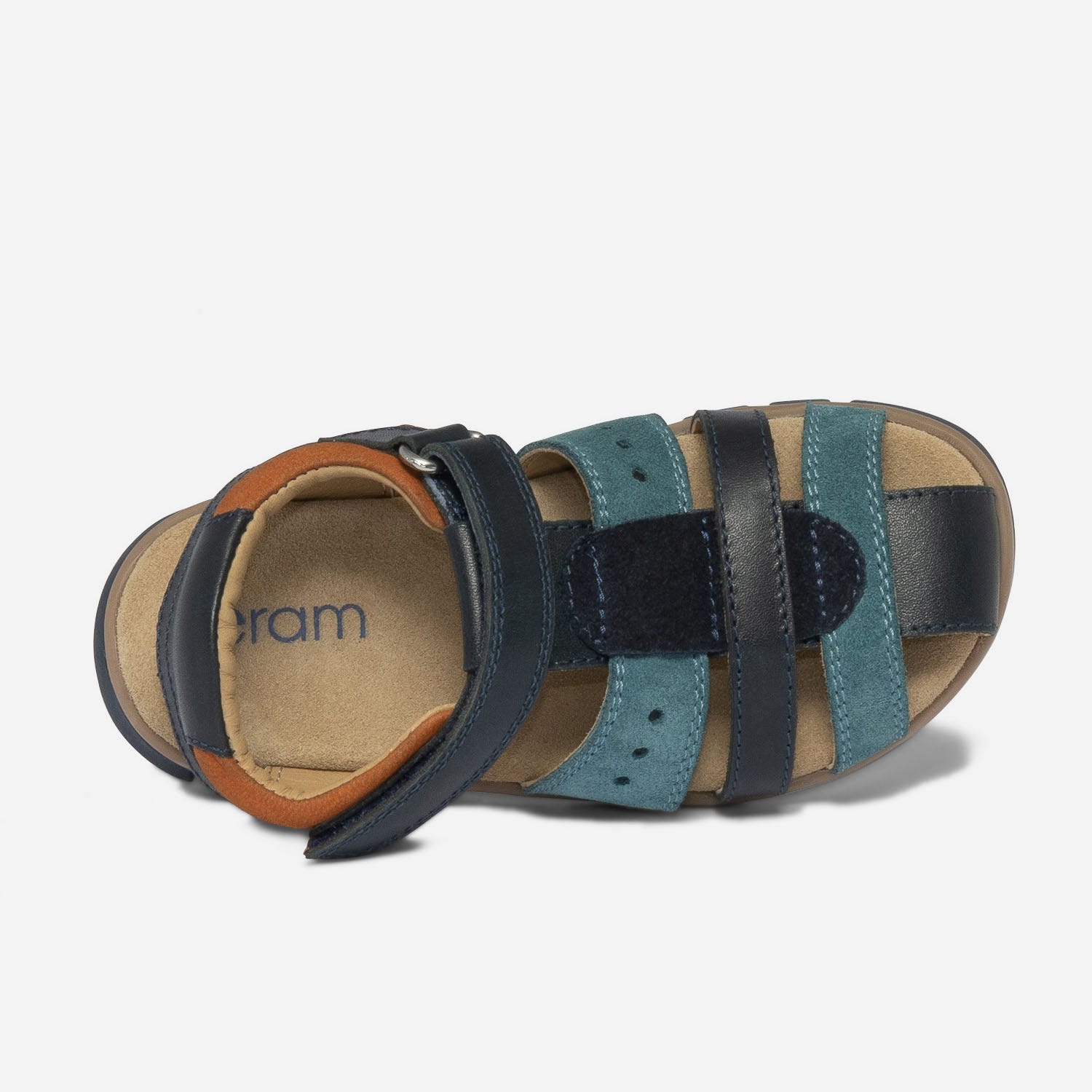 Sandale marine et bleu en cuir et cuir velours