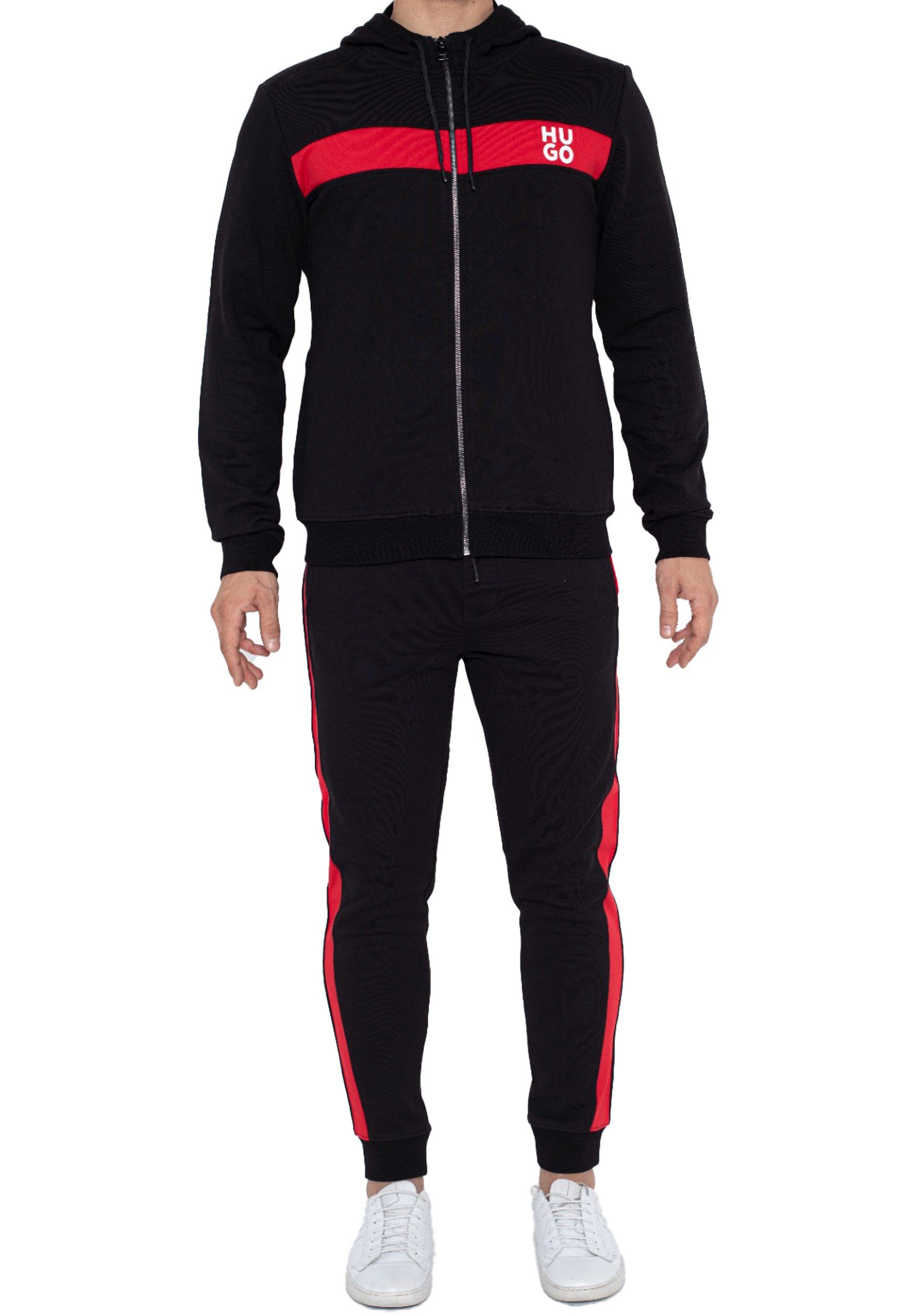 HUGO Jogginganzug Herren Jogger Hugo Boss Trainingsanzug (mit Oberteil und Hose), aus Baumwoll-Terry mit Streifen und Stack Logos