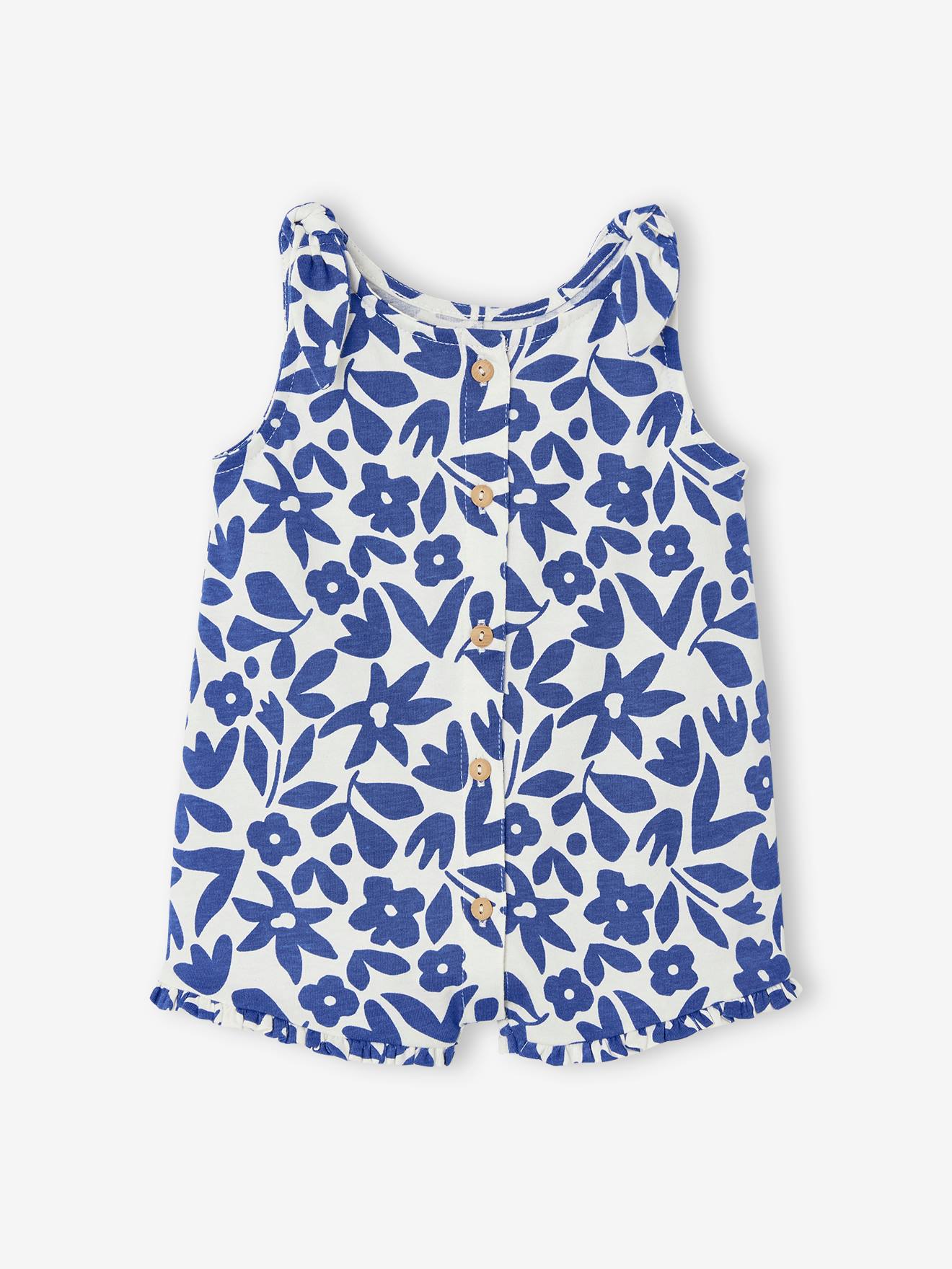 Vertbaudet Mädchen Baby Sommer-Overall - blau bedruckt