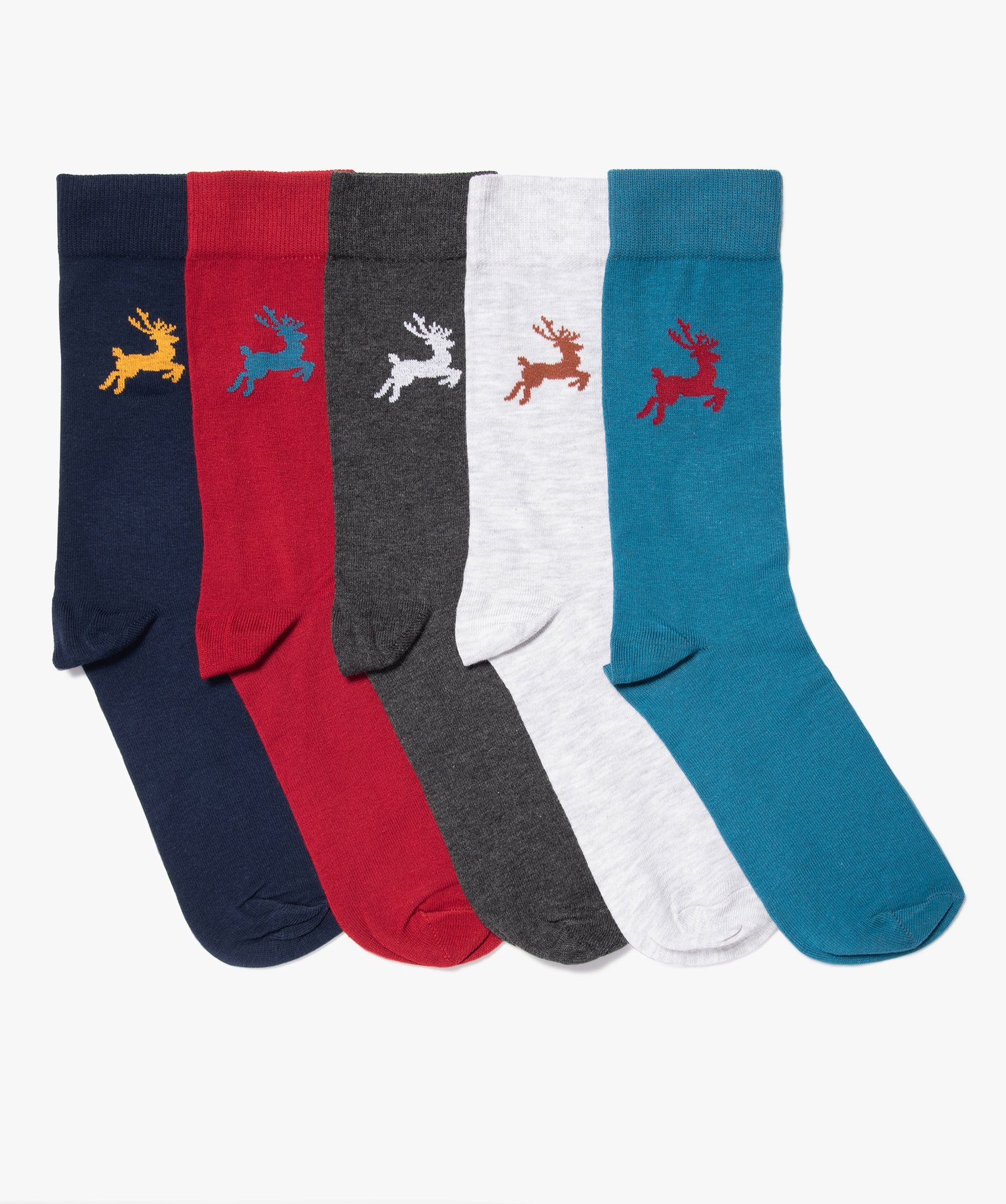 Chaussettes homme à motifs rennes en coffret cadeau (lot de 5) multicolore | GEMO