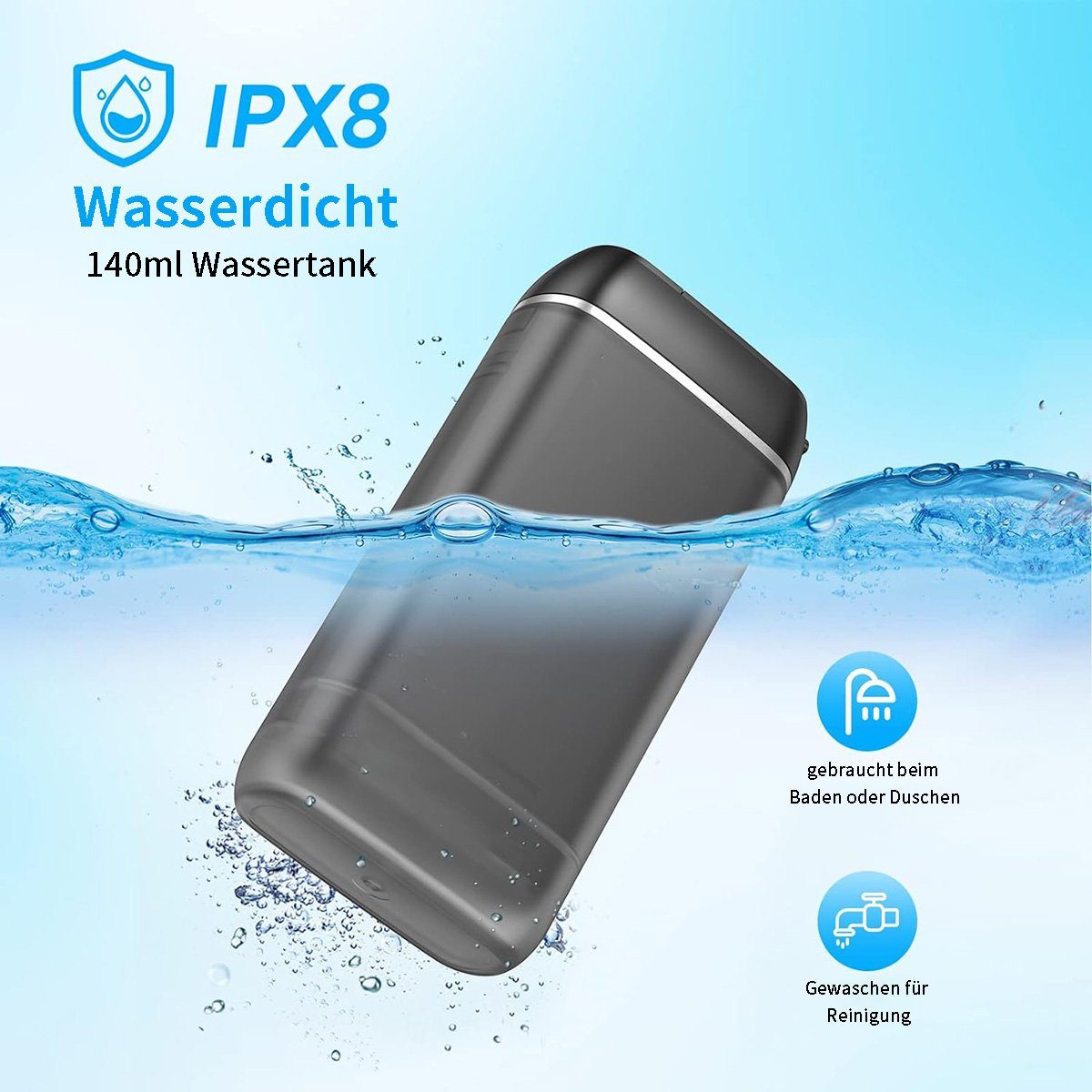 flowgoer Reise-Munddusche Kabelloser Reise-Flosser, 3 Modi, IPX8-zertifiziert,schnelle Reinigung, Inklusive 4 Düsen, effektive Plaque-Entfernung, tragbar