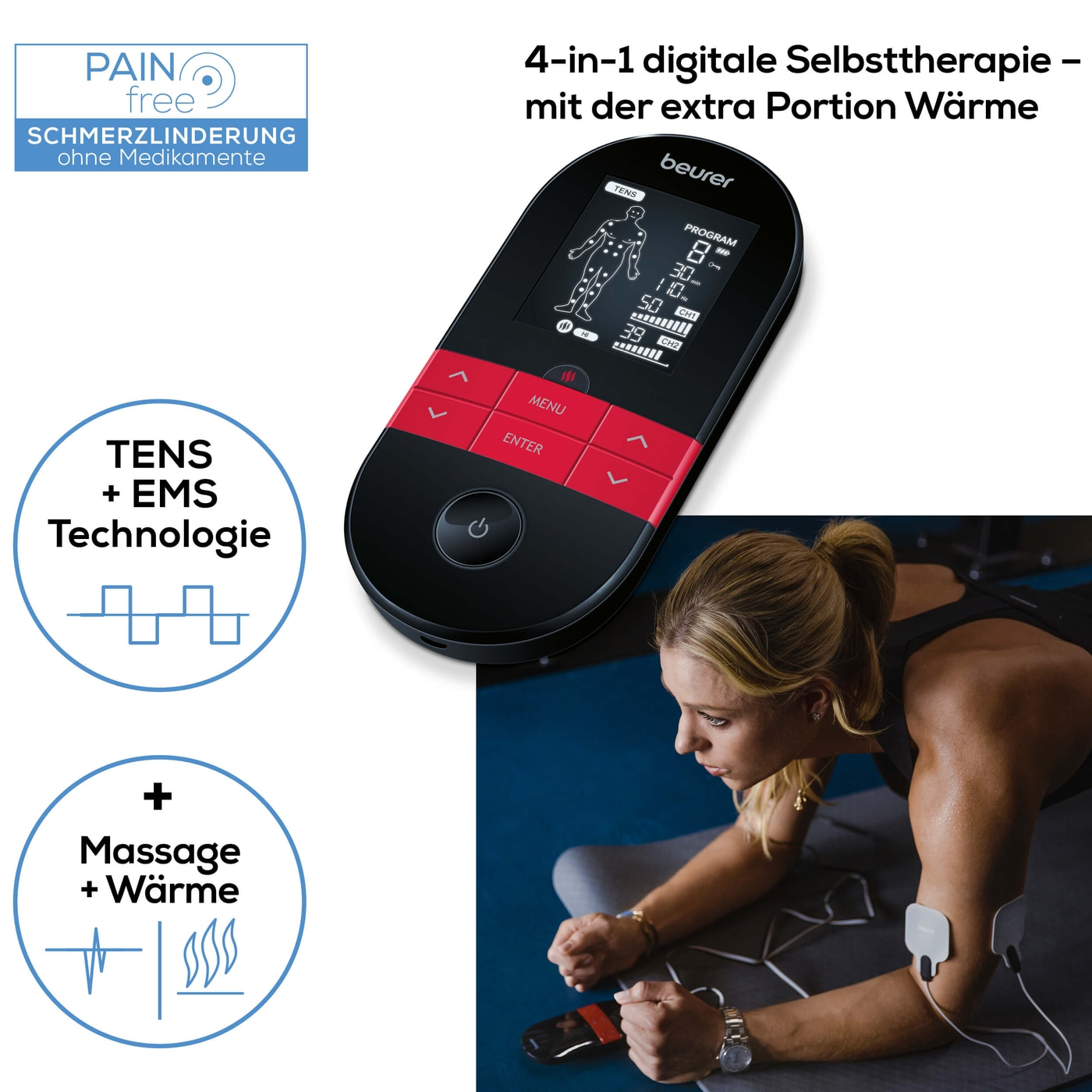 Beurer Digital TENS/EMS EM 59 mit Wärmefunktion-EMS-TENS-Gerät mit Wärmefunktion & 4 Elektroden