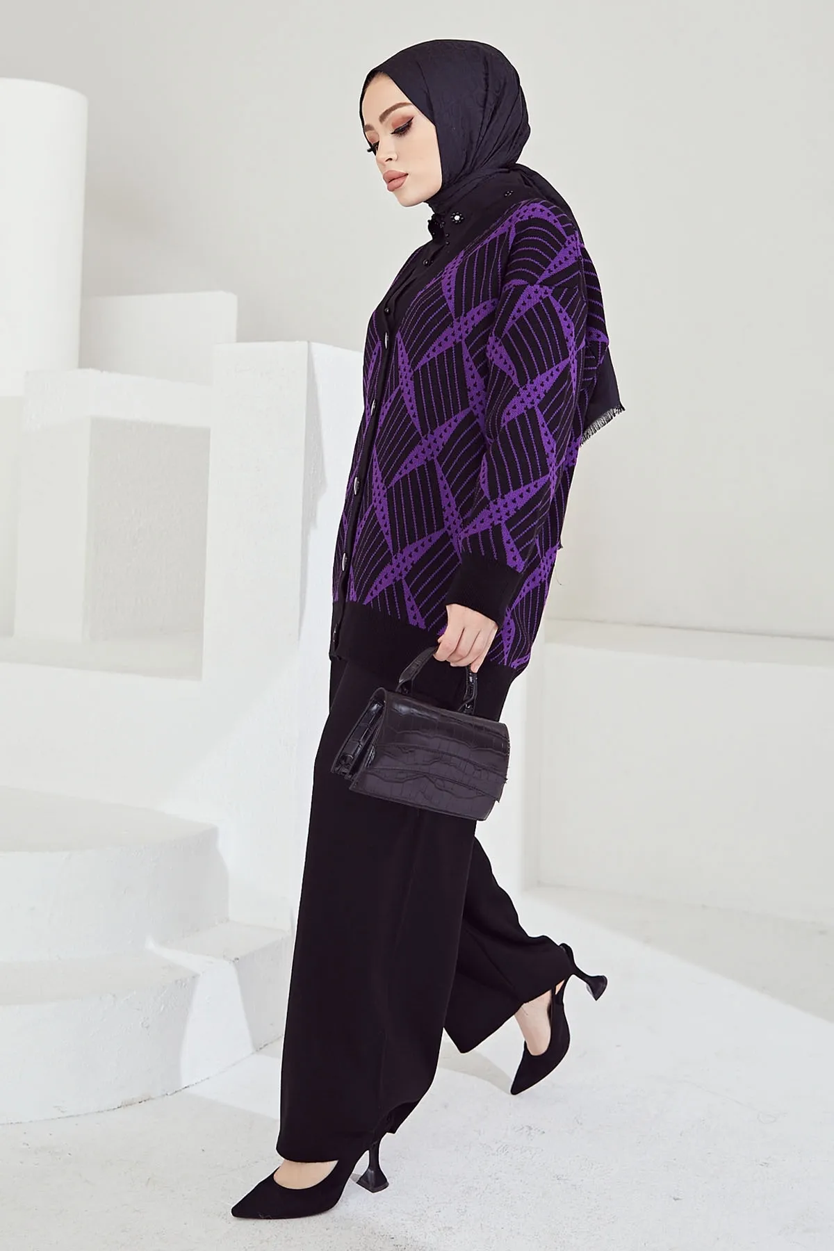 InStyle  Emma gestreiftes Strick-Doppelset – Lila \ Schwarz