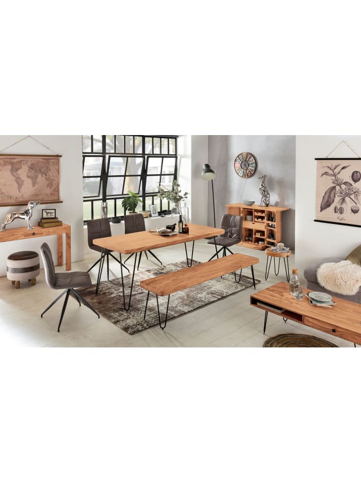 KADIMA DESIGN Sitzbank Massivholz | Landhausstil, Metallbeine, Verschiedene Größen in Beige günstig kaufen