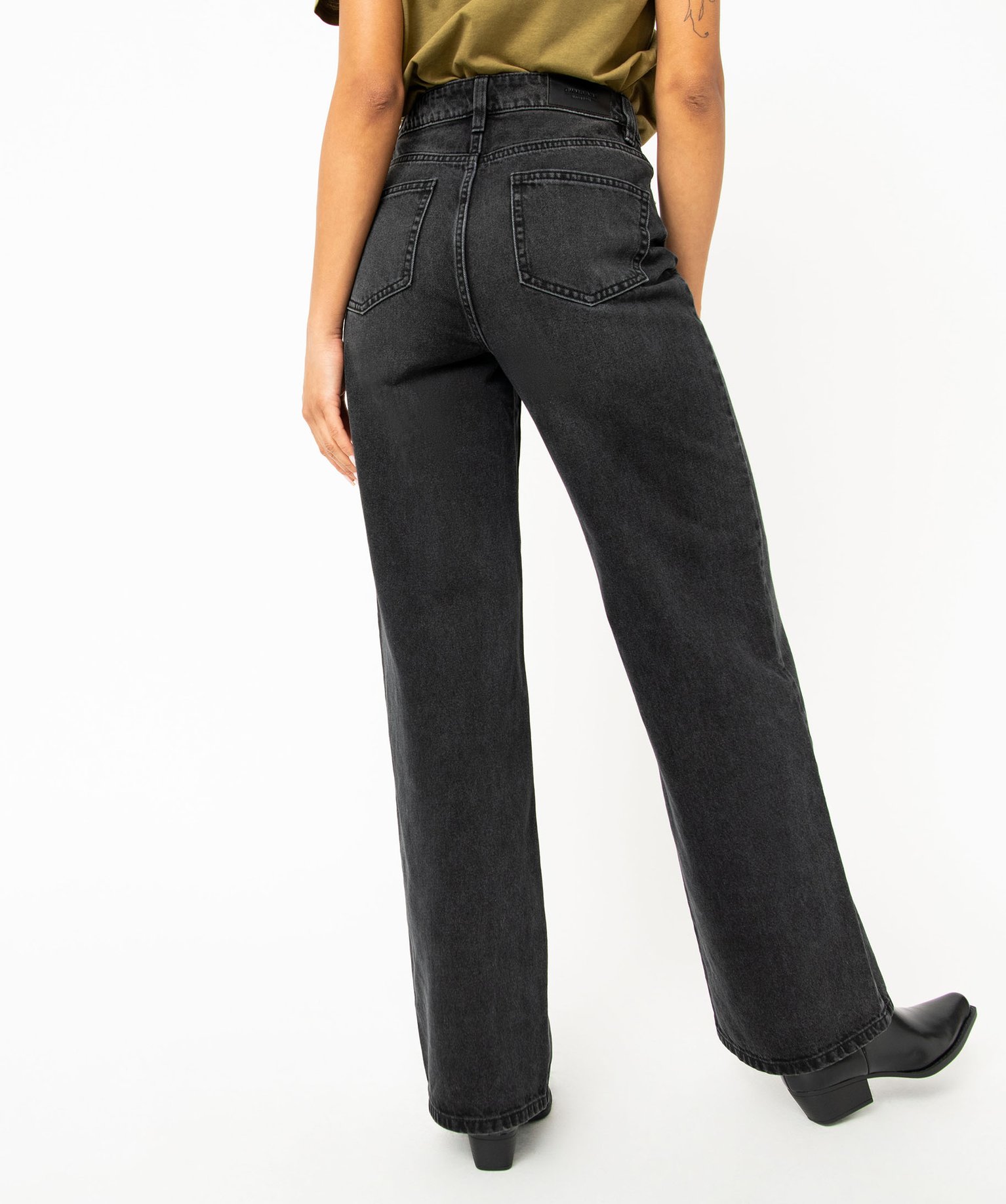 Jean "Wide leg" taille haute coloris délavé femme noir | GEMO