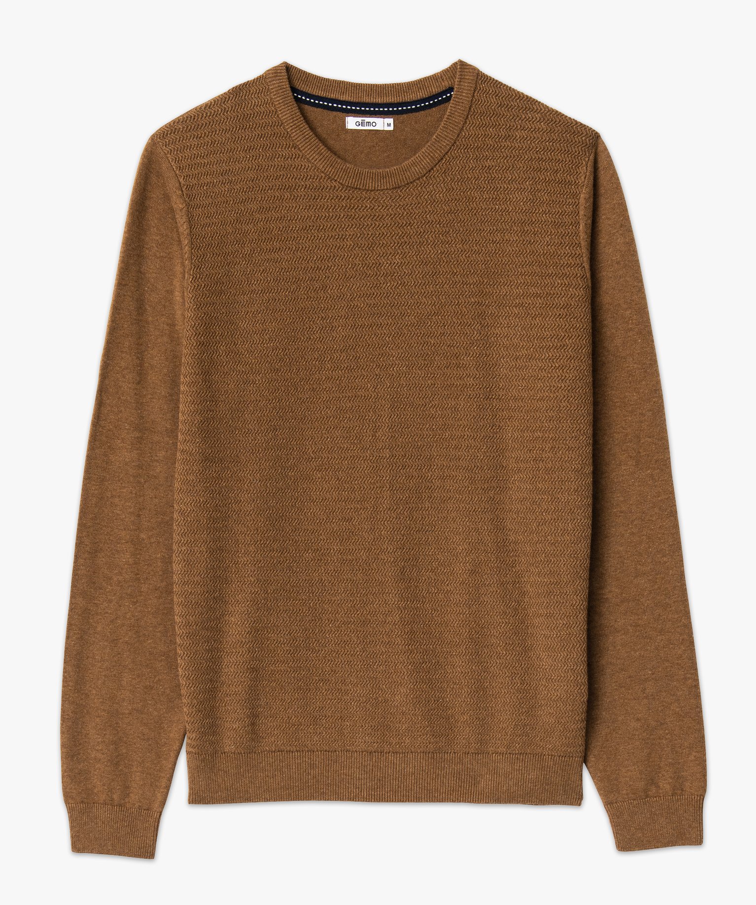 Pull en coton homme avec maille fantaisie sur l’avant beige fonce | GEMO