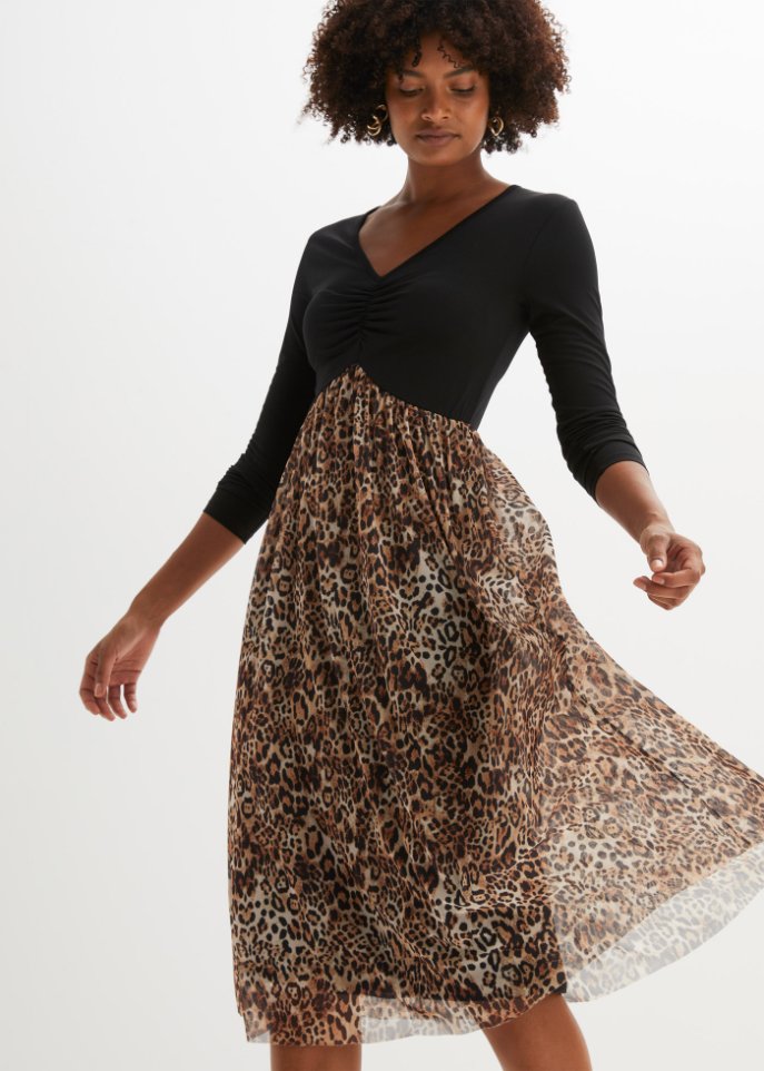 Midikleid mit Mesh-Rock