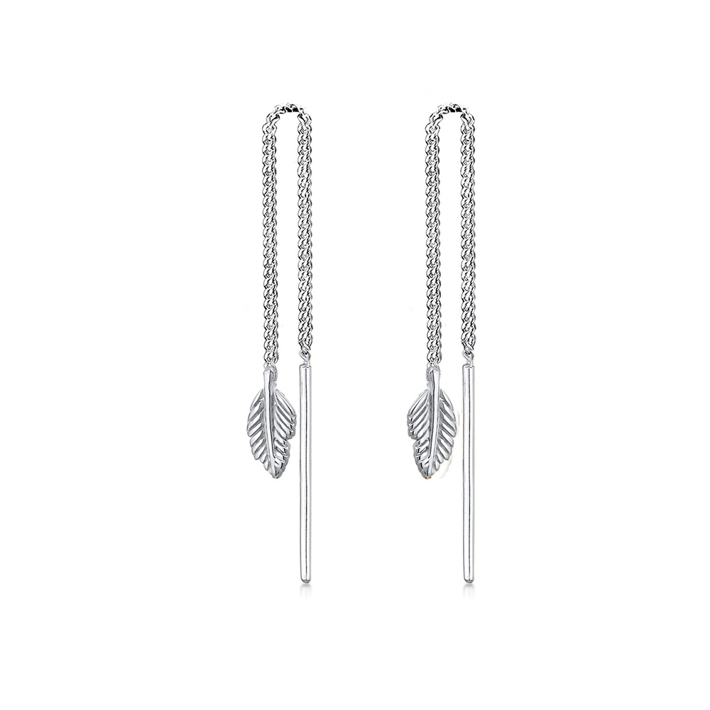 Elli Elli Boucles d'Oreilles Plume Pull-Through Trend Boucles d'Oreilles Femme - Argen Boucles d'oreilles
