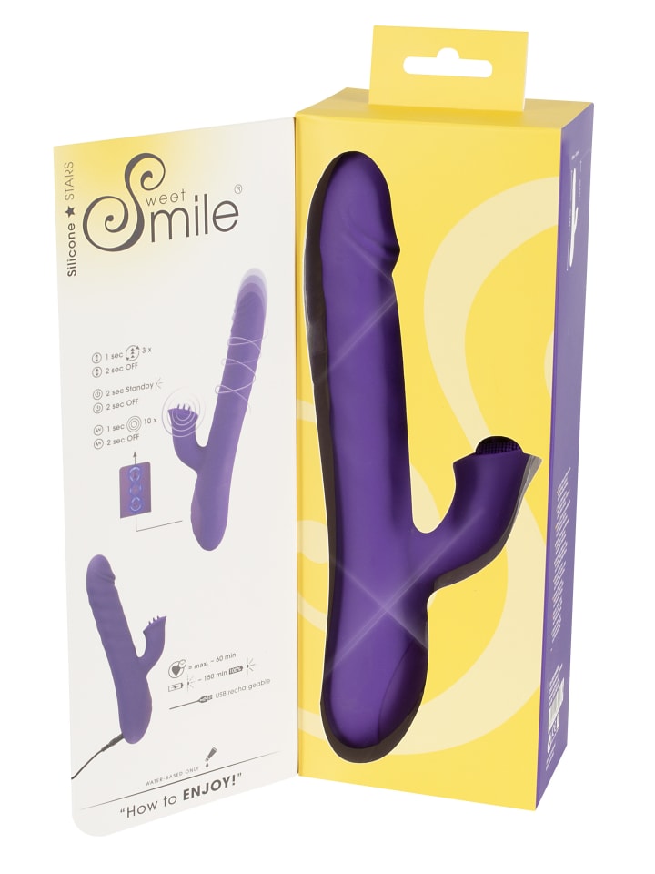 Sweet Smile Stoßvibrator mit Klitorisreizer Thrusting & Rotating Pearl Vibrator in lila günstig kaufen 24 cm