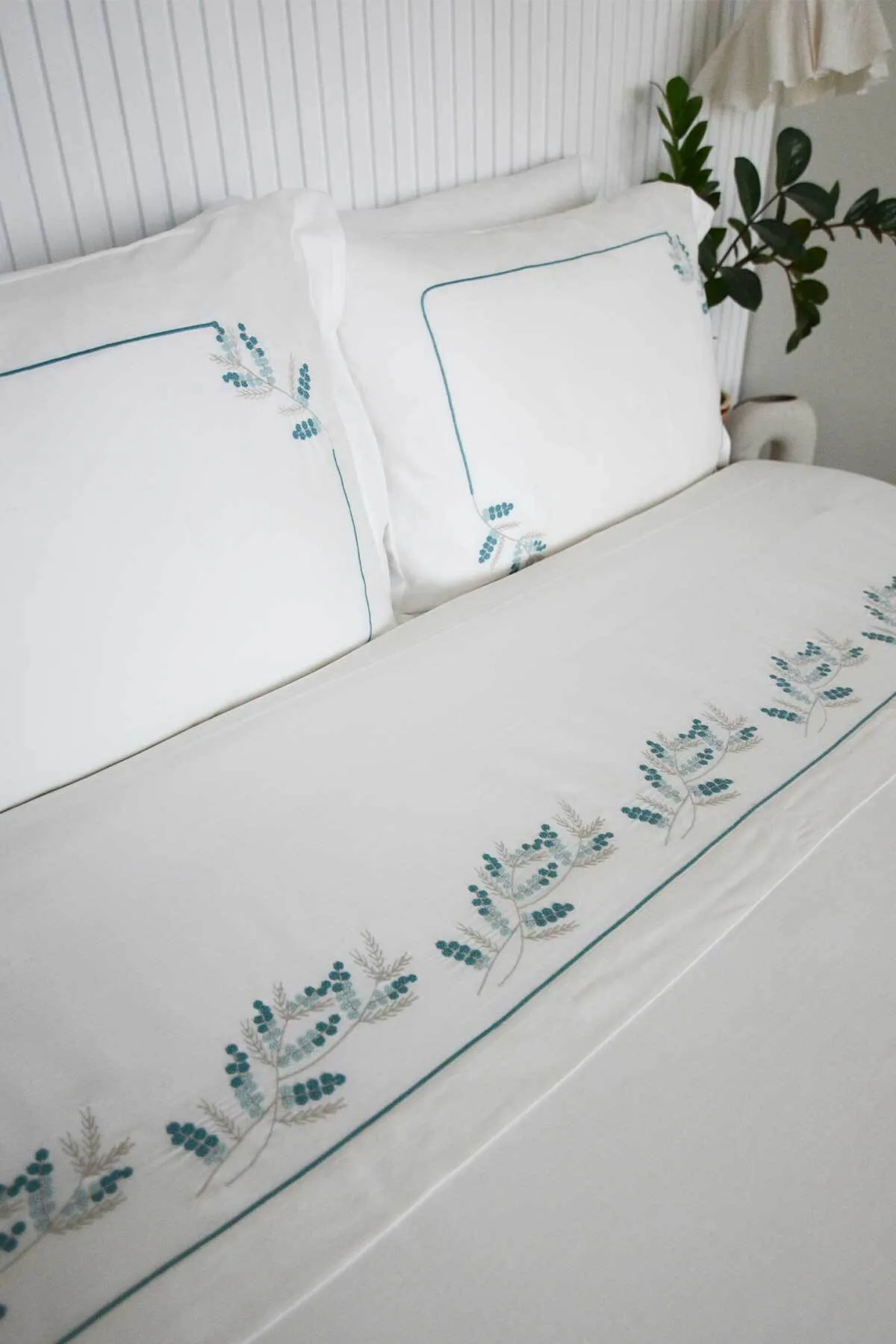 Elart  Bettbezug-Set für Doppelbett, King-Size-Bett, Baumwollsatin, bestickt, 3-teilig, Frühlingsgrün