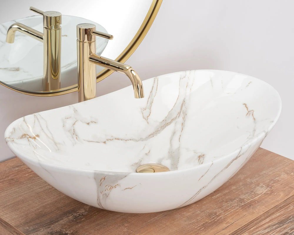 Badezimmer Rea Aufsatzwaschbecken Waschbecken Royal Lava Marmoroptik 60,5x36cm