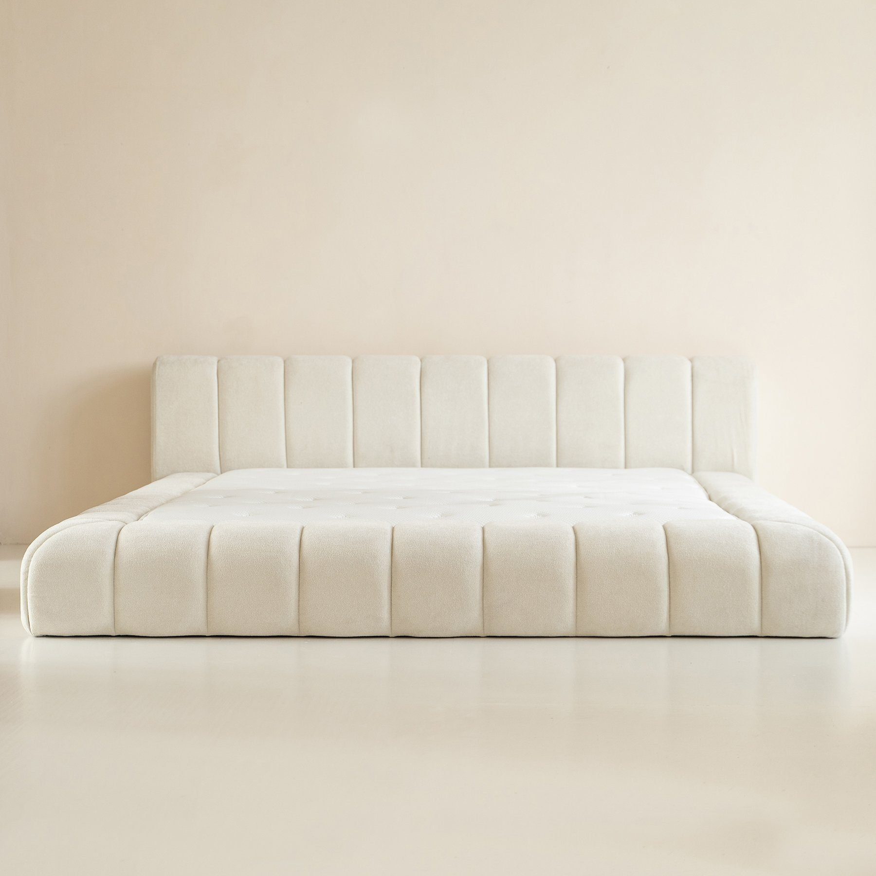 Sitheim-Europe Polsterbett Adore Desigbett Beige inkl. Hybrid-Taschenmatratzen 26 cm (1x Bettgestell, 2x Lattenroste, 1x Matratze)