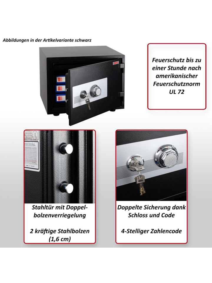 MCW Feuerfester (60min) Tresor L48 Doppelbolzenverriegelung, 44kg, Grau günstig kaufen onesize
