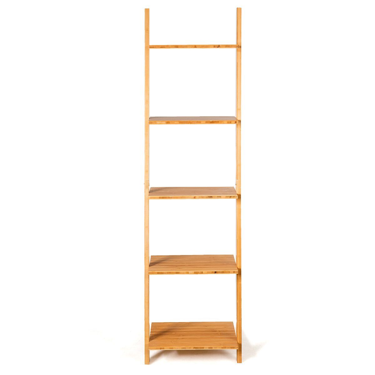 COSTWAY Leiterregal, Bücherregal 5 Ebenen, Bambus, schmal, 43x35x165cm