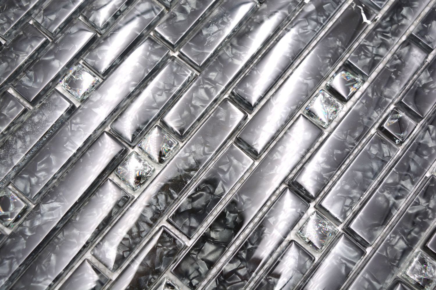 Mosani Mosaikfliesen Glasmosaik Crystal Mosaikfliesen schwarz glänzend / 10 Matten