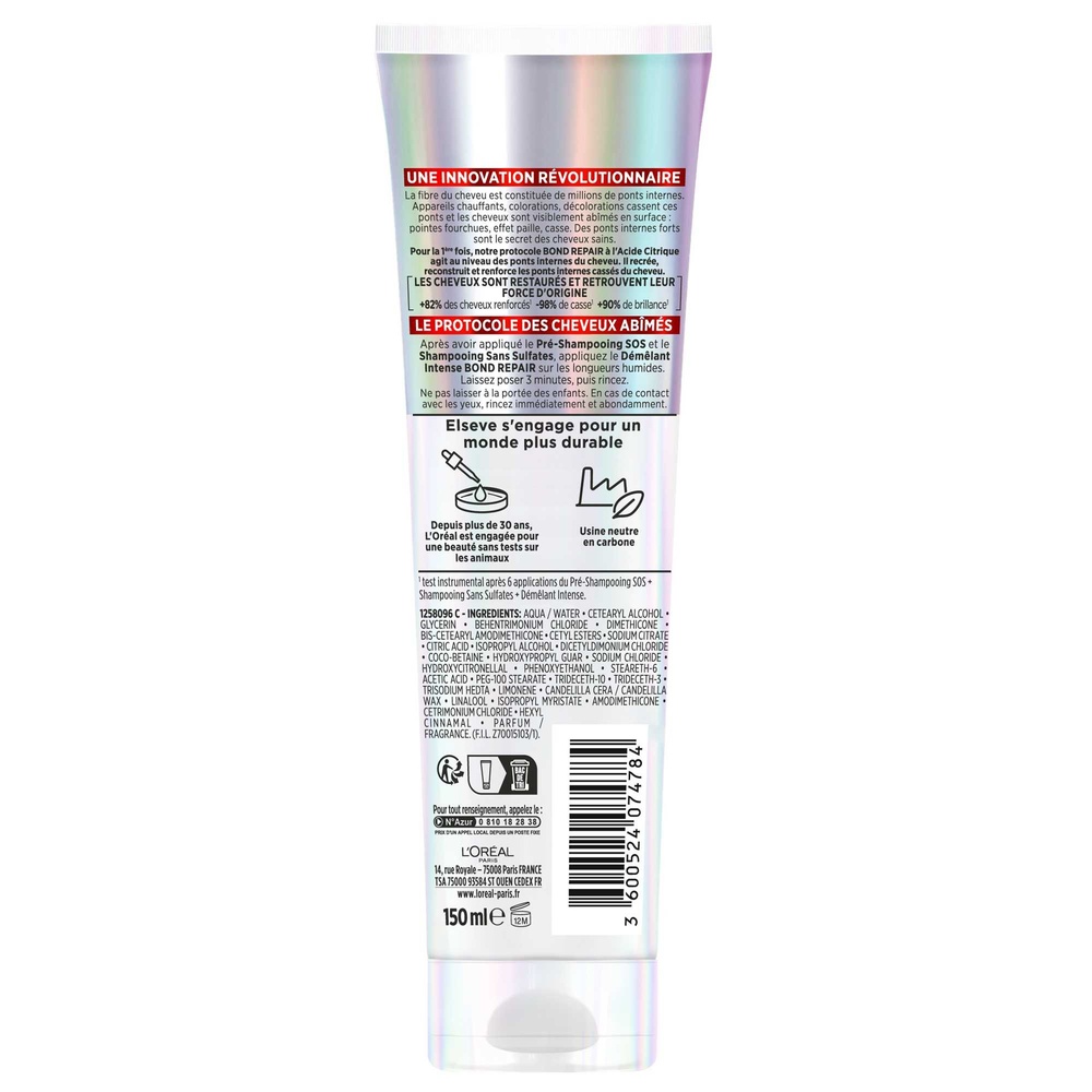 L'Oréal Paris Elseve Pro Bond Repair Démêlant Intense pour restaurer les cheveux abîmés, sur-sollicités