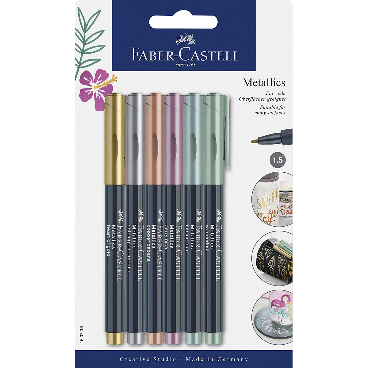 Marker metallic permanent, 6 Farben, 1,5 mm