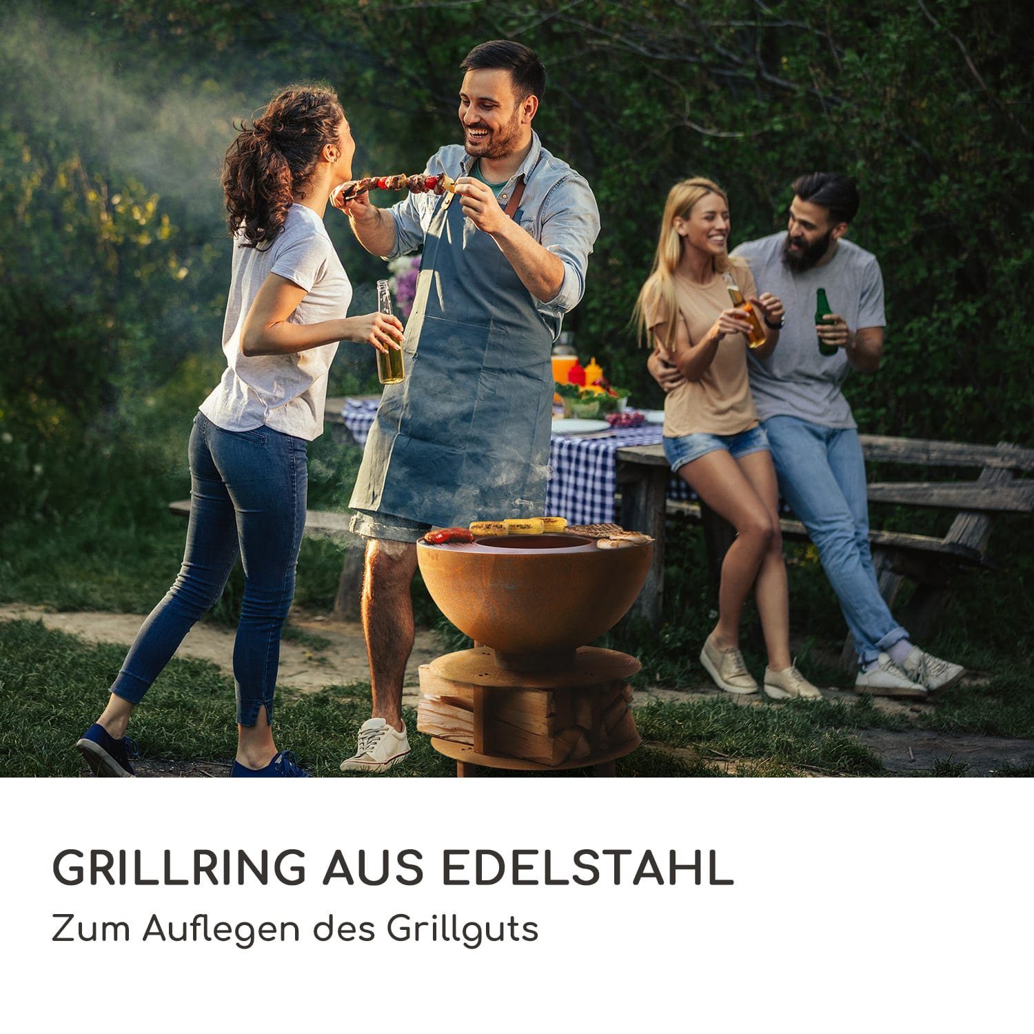 blumfeldt Feuerschale Savage 2.0, (Set), Feuerschale Garten mit Grill Feuerkorb Feuerstelle Outdoor