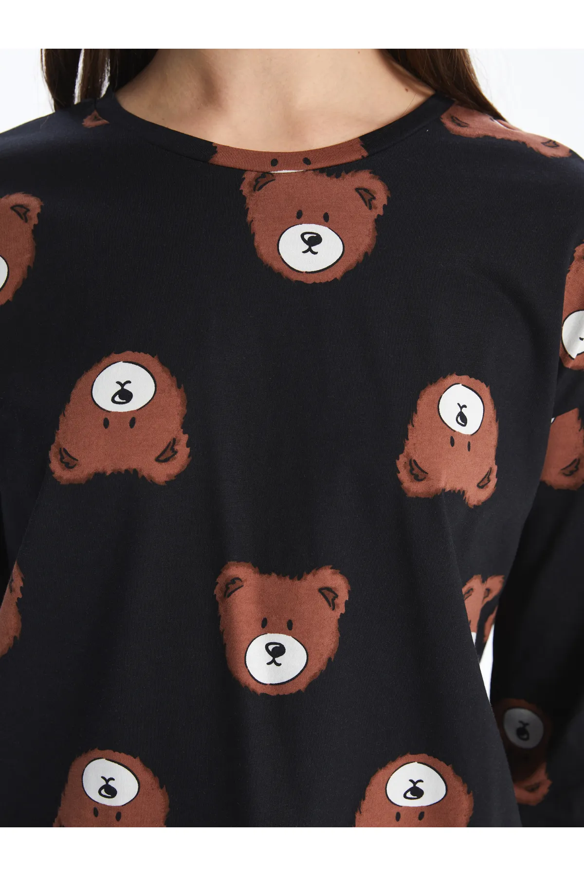 LC Waikiki  Bedrucktes Langarm-Damenpyjama-Set mit Rundhalsausschnitt