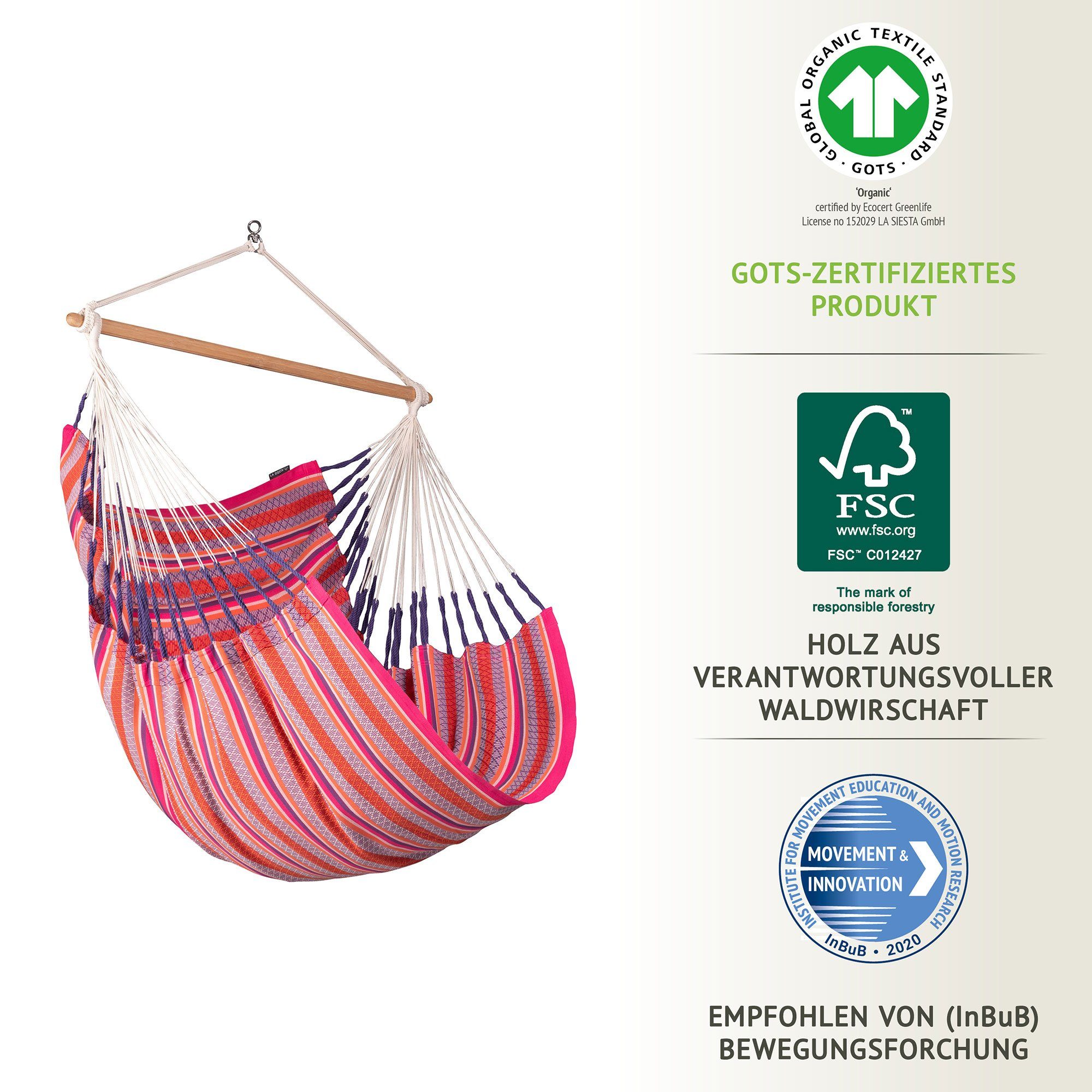 La Siesta Hängestuhl Hängestuhl Habana Flamingo - Hängestuhl aus Bio Baumwolle Comfort Size, Hochwertige Qualität