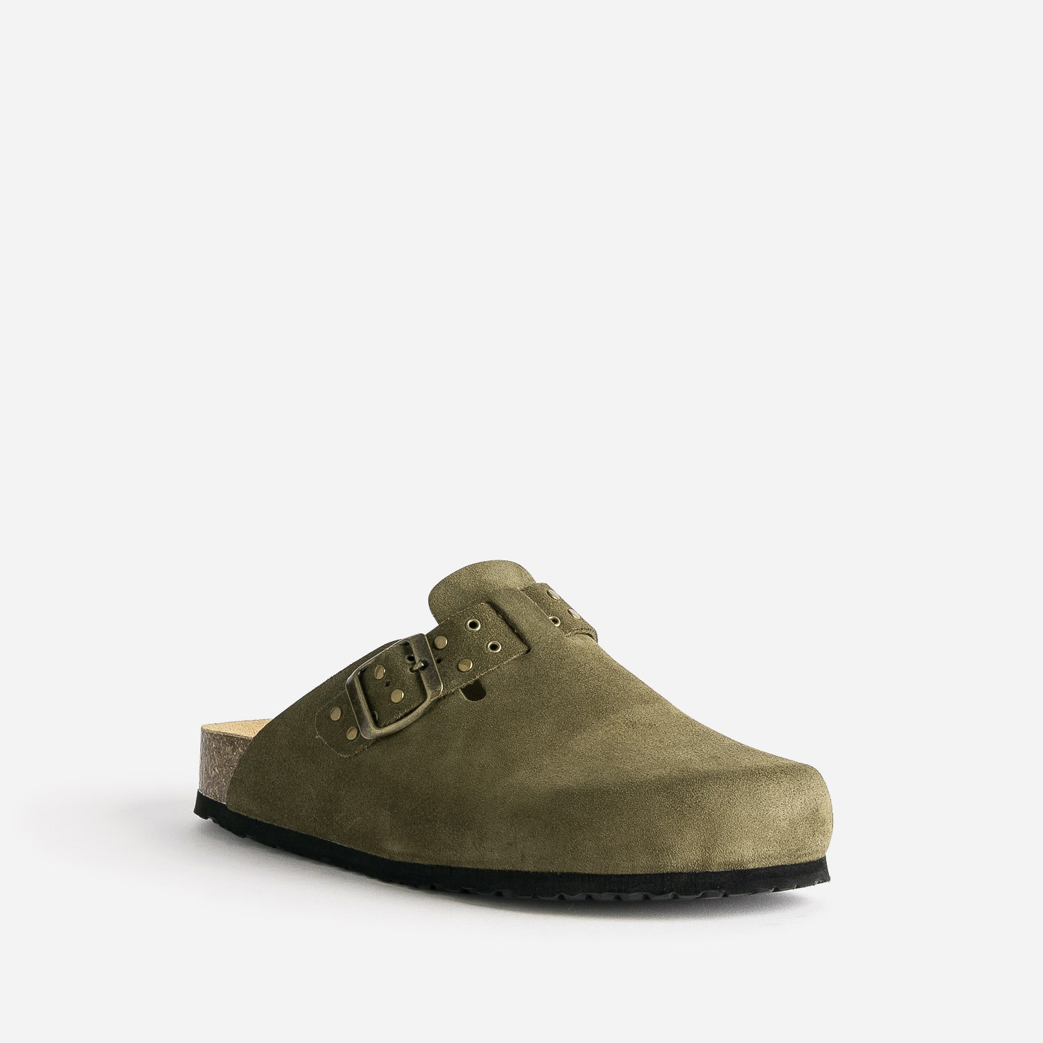 Mule-sabot TEXTO en cuir velours kaki