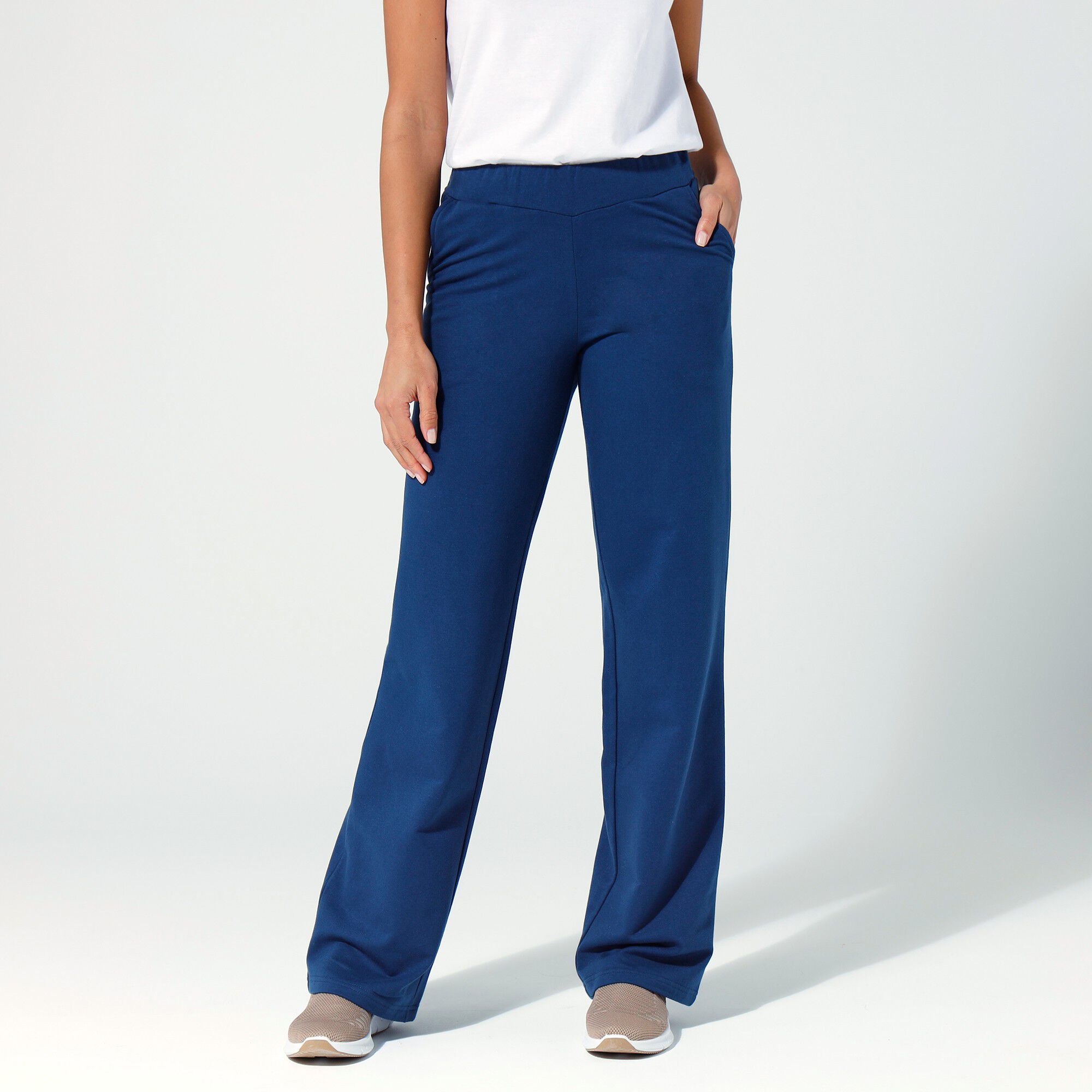 Pantalon coupe large molleton taille élastiquée
