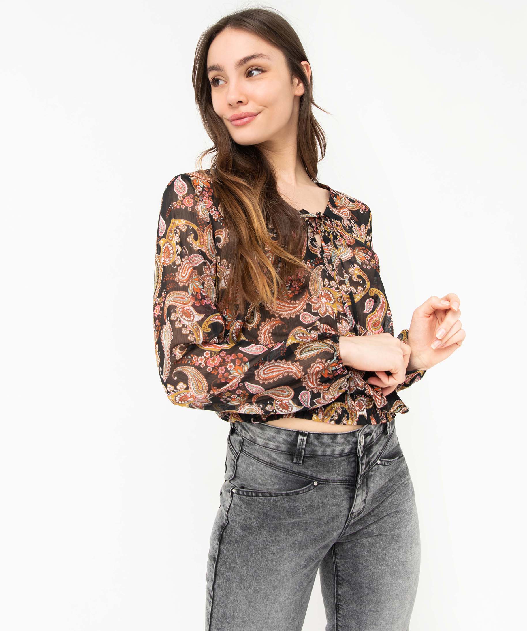 Blouse femme en voile imprimé avec finitions élastiques imprime | GEMO