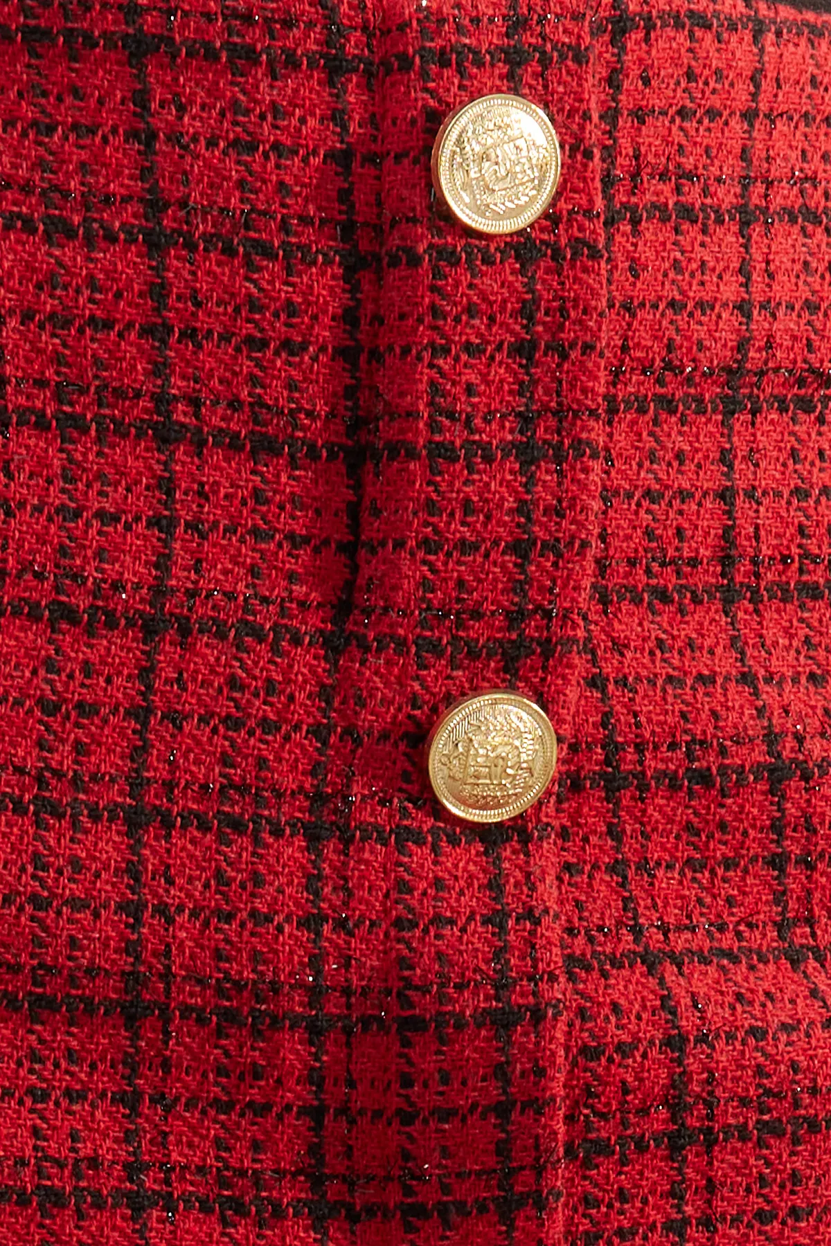 Trendyol Collection  Roter, hochwertiger Mini-Webrock aus Tweed mit Knöpfen und Details in Rot TWOAW24ET00275
