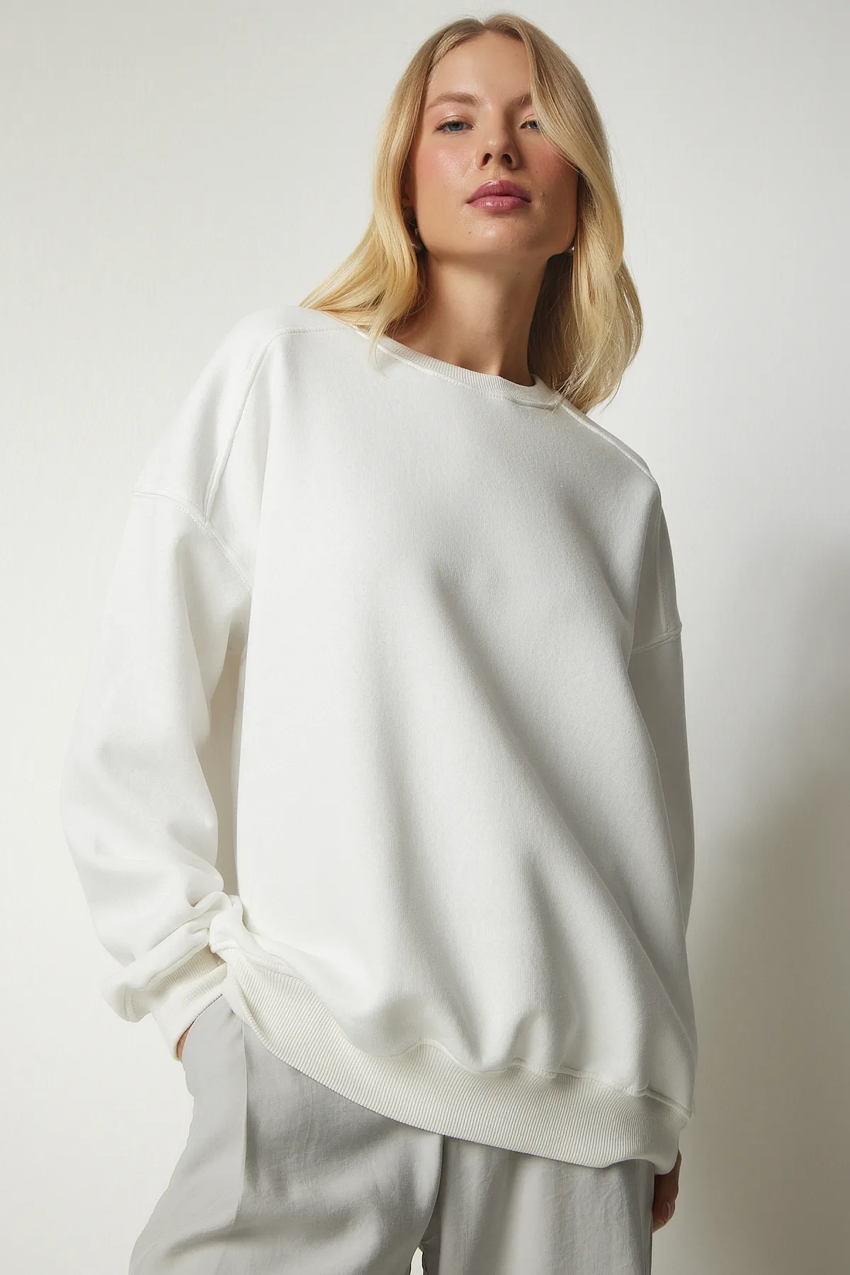 Happiness İstanbul  Sweatshirt - Ecru - Oversized