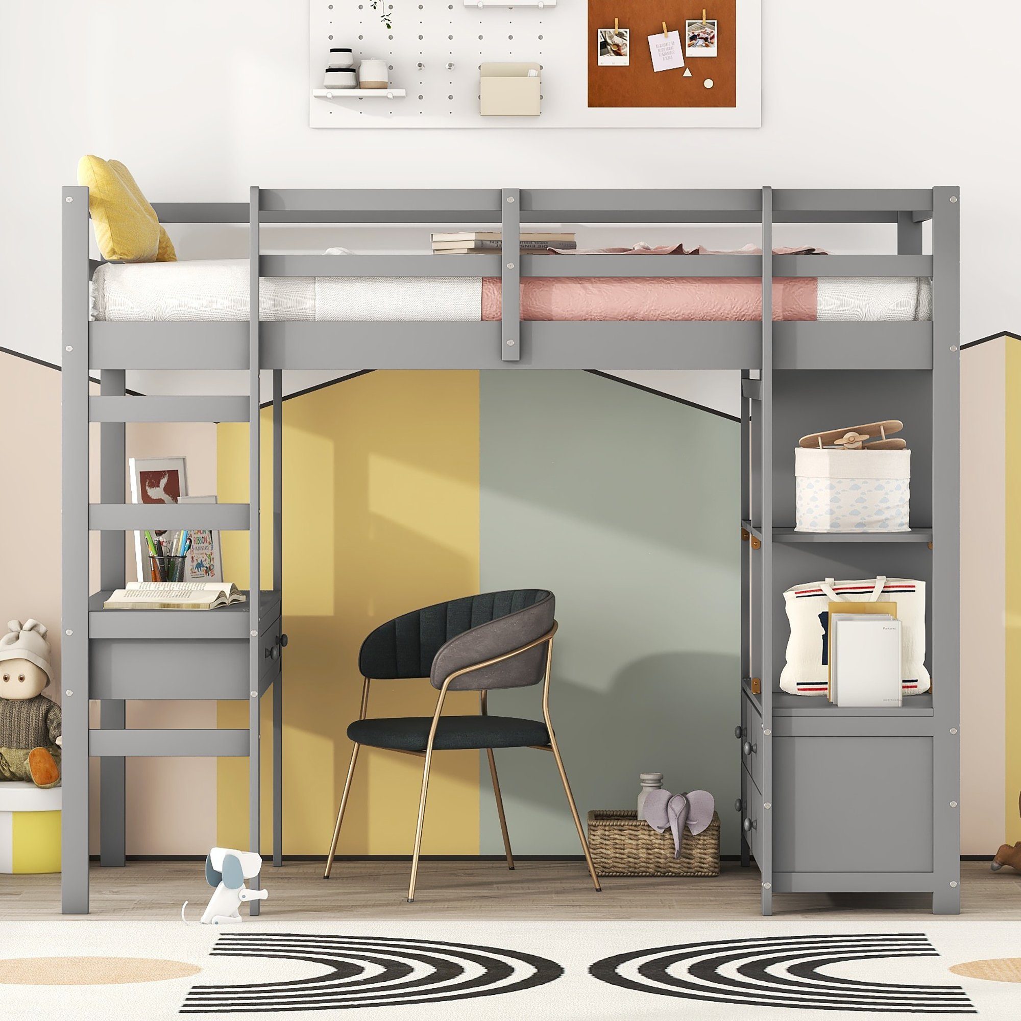 REDOM Etagenbett Kinderhochbett, Einzelbett, Bett, Kinderbett (mit Stauraumschubladen, mit Stauraumschubladen, Ohne Matratze), 90 x200cm