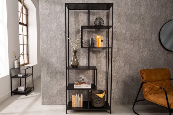 riess-ambiente Standregal SLIM LINE 185cm schwarz, Einzelartikel 1-tlg., Wohnzimmer · Holzwerkstoff · Metall · mit Ablage · Industrial